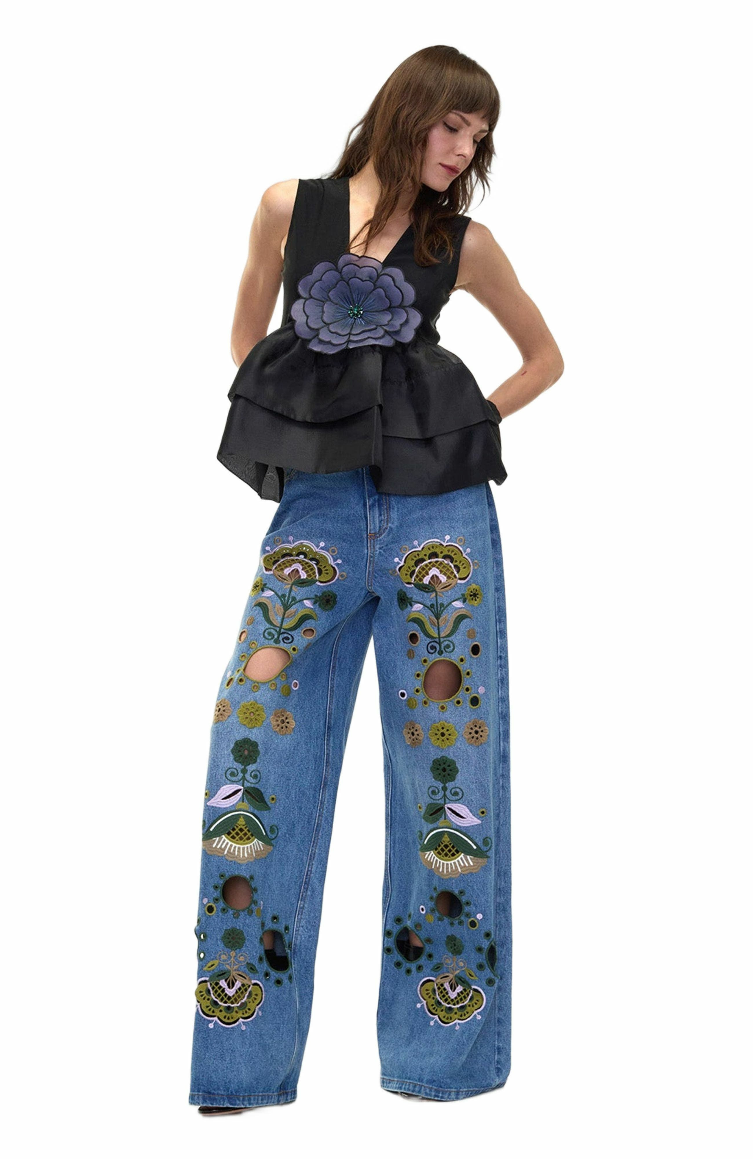 Cynthia Rowley Embroidered Wide-leg Jean in Blue_Multi at Nordstrom - 2