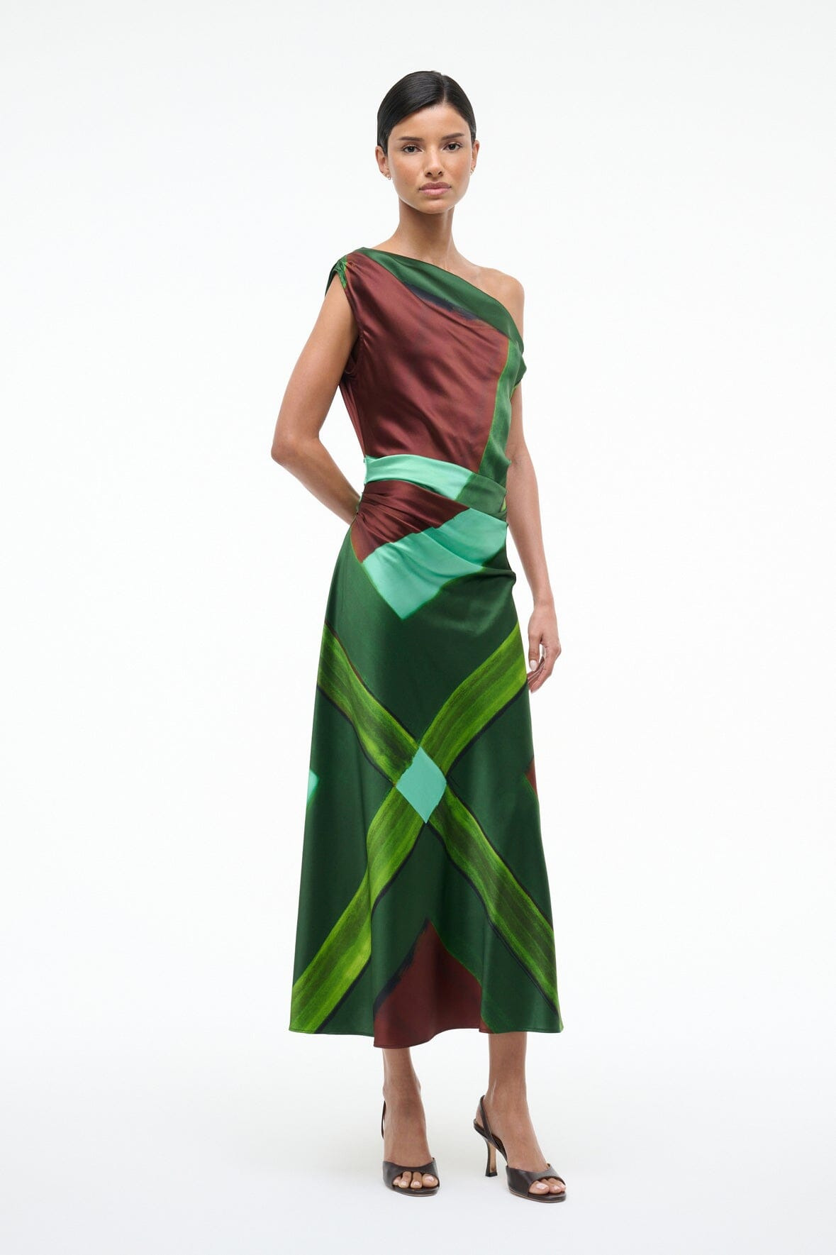 STAUD PHARE SILK DRESS EMERALD PRISM - 3