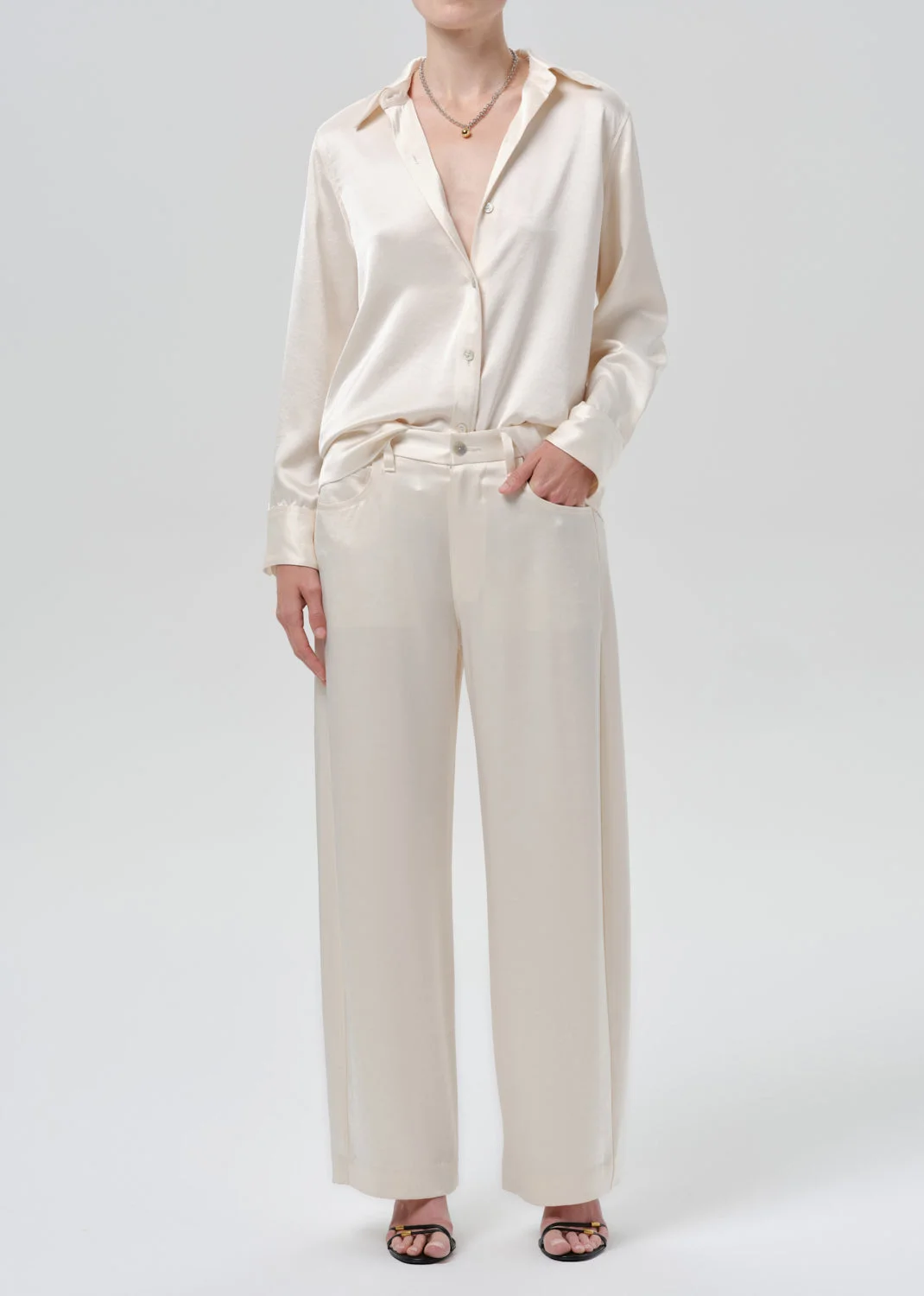 Tullah Japanese Hammered Satin Shirt In Cream - 1