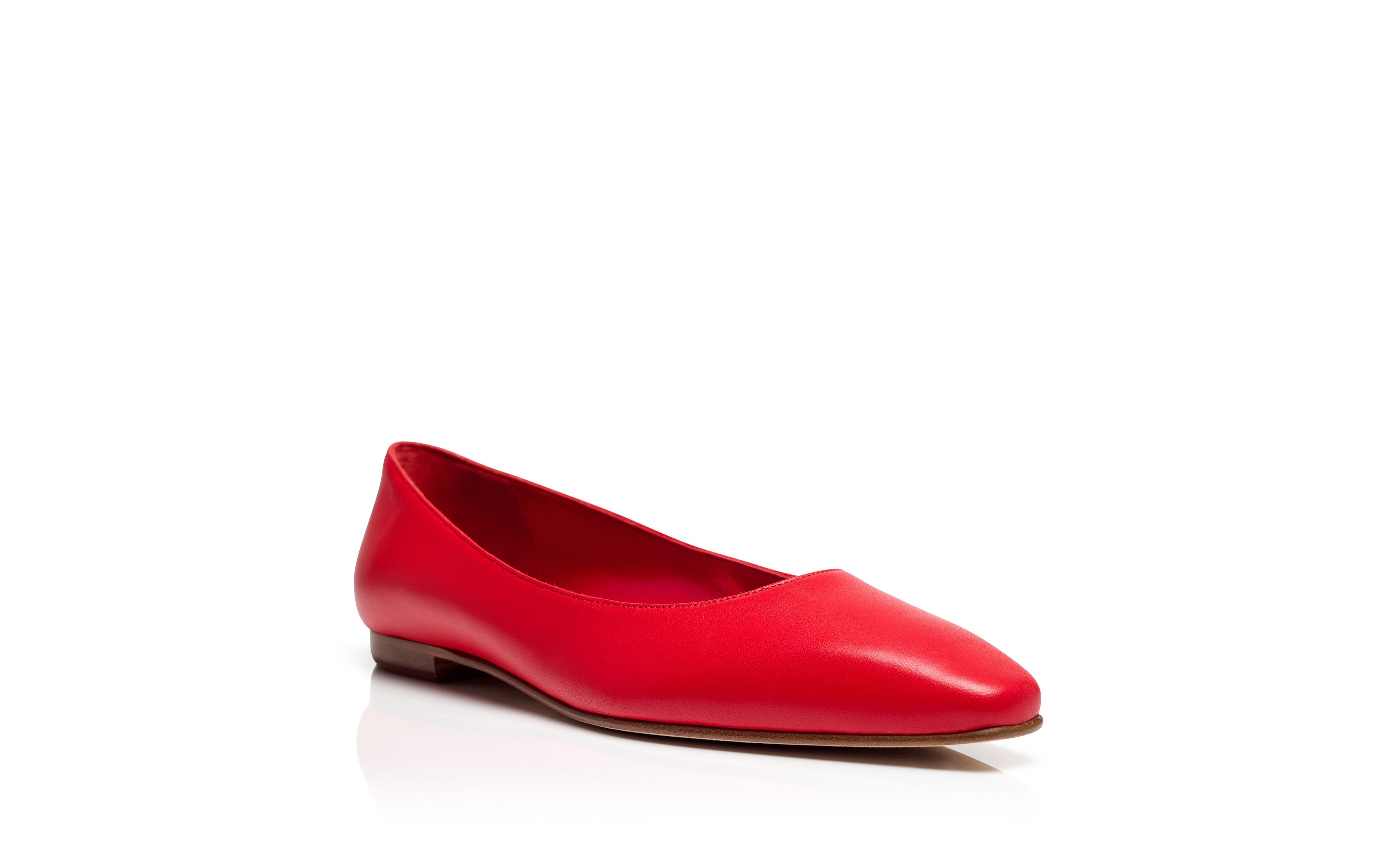 Red Nappa Leather Flat Pumps - 3