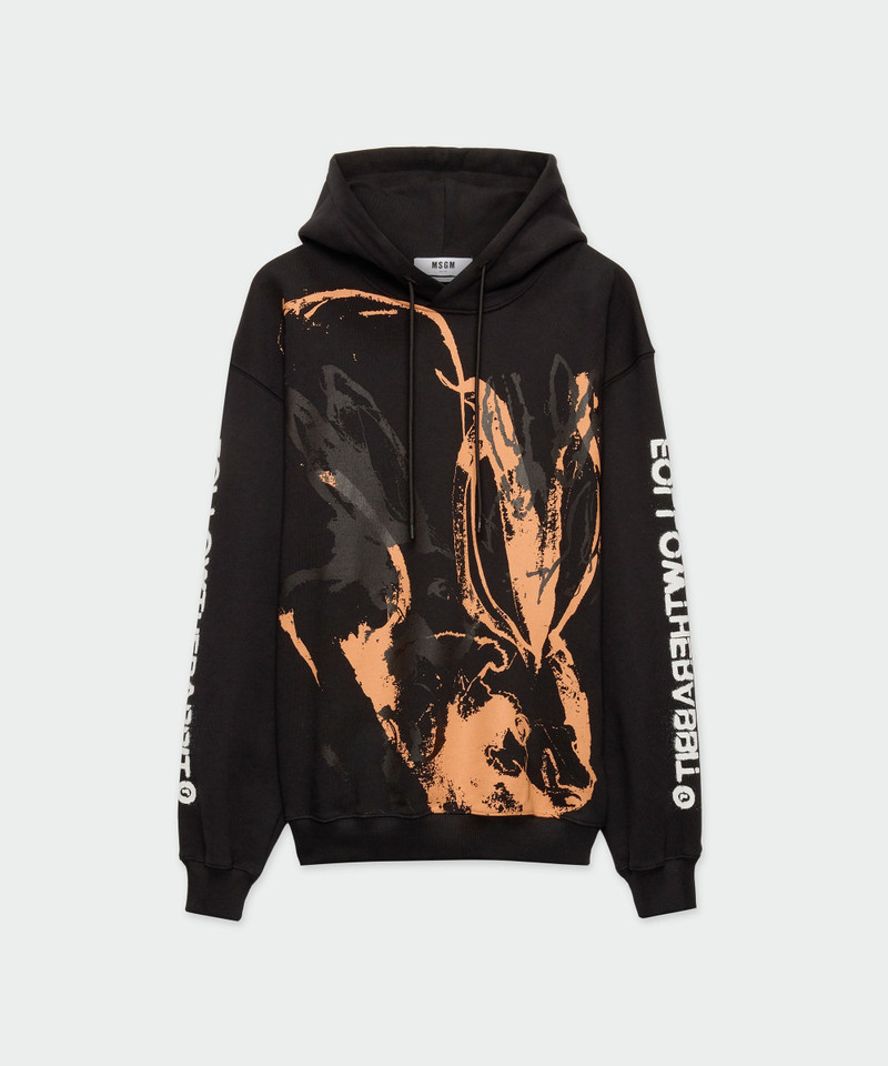 Black hoodie with "Sketched Bunnies" print 1