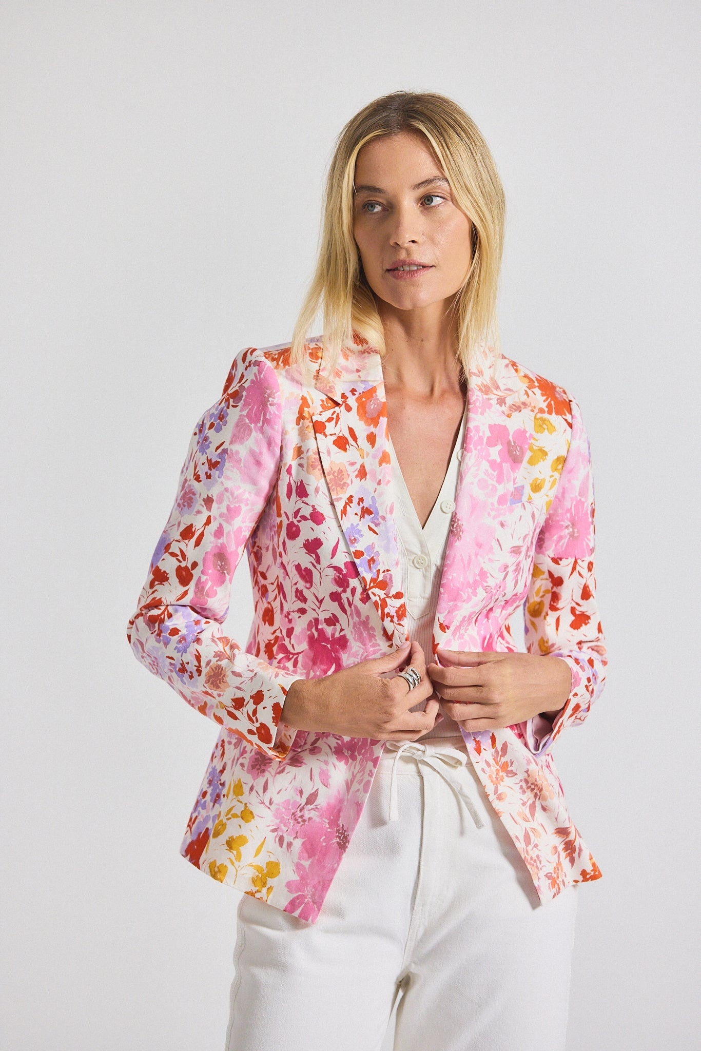IRINA FLORAL PRINTED STRETCH LINEN BLAZER - 1