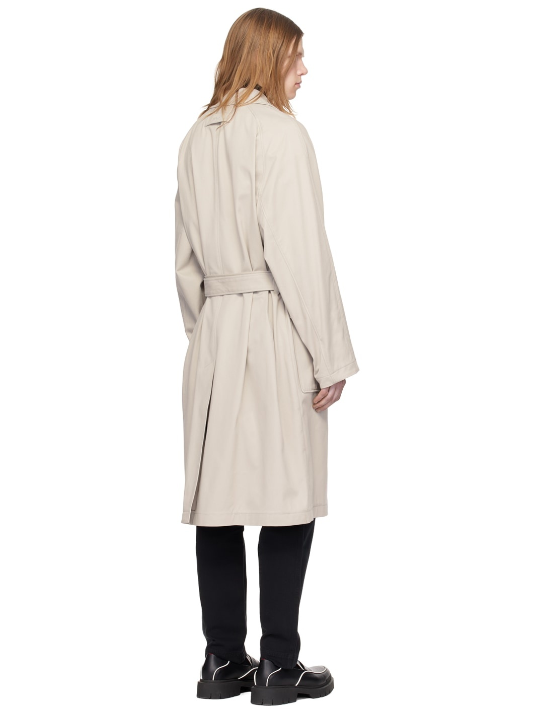 Beige Notched Lapel Trench Coat - 3
