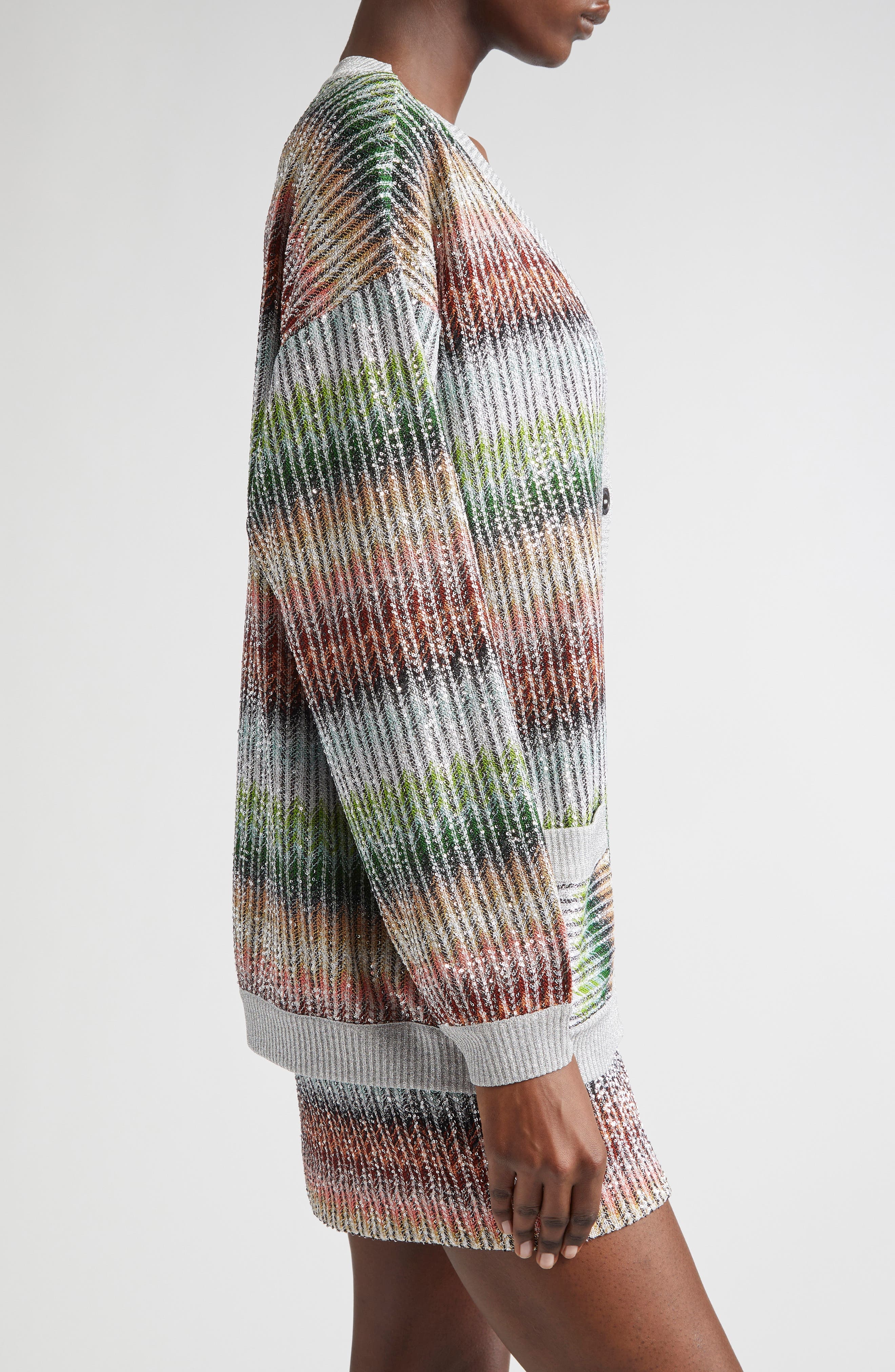 Missoni Metallic Zigzag Cardigan in Green/Red/Sky at Nordstrom - 4
