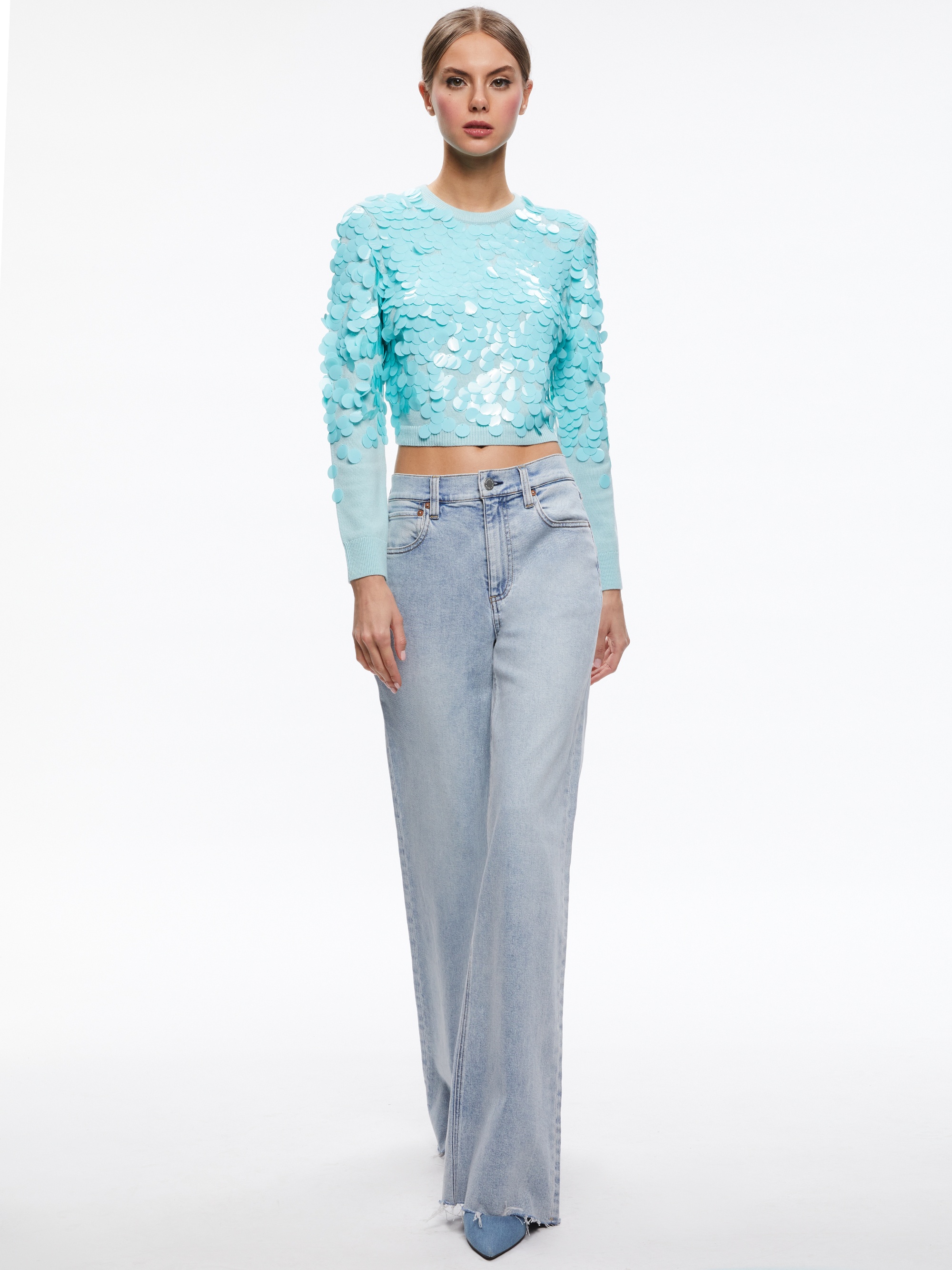 DELFINA CROPPED PAILLETTE PULLOVER - 5