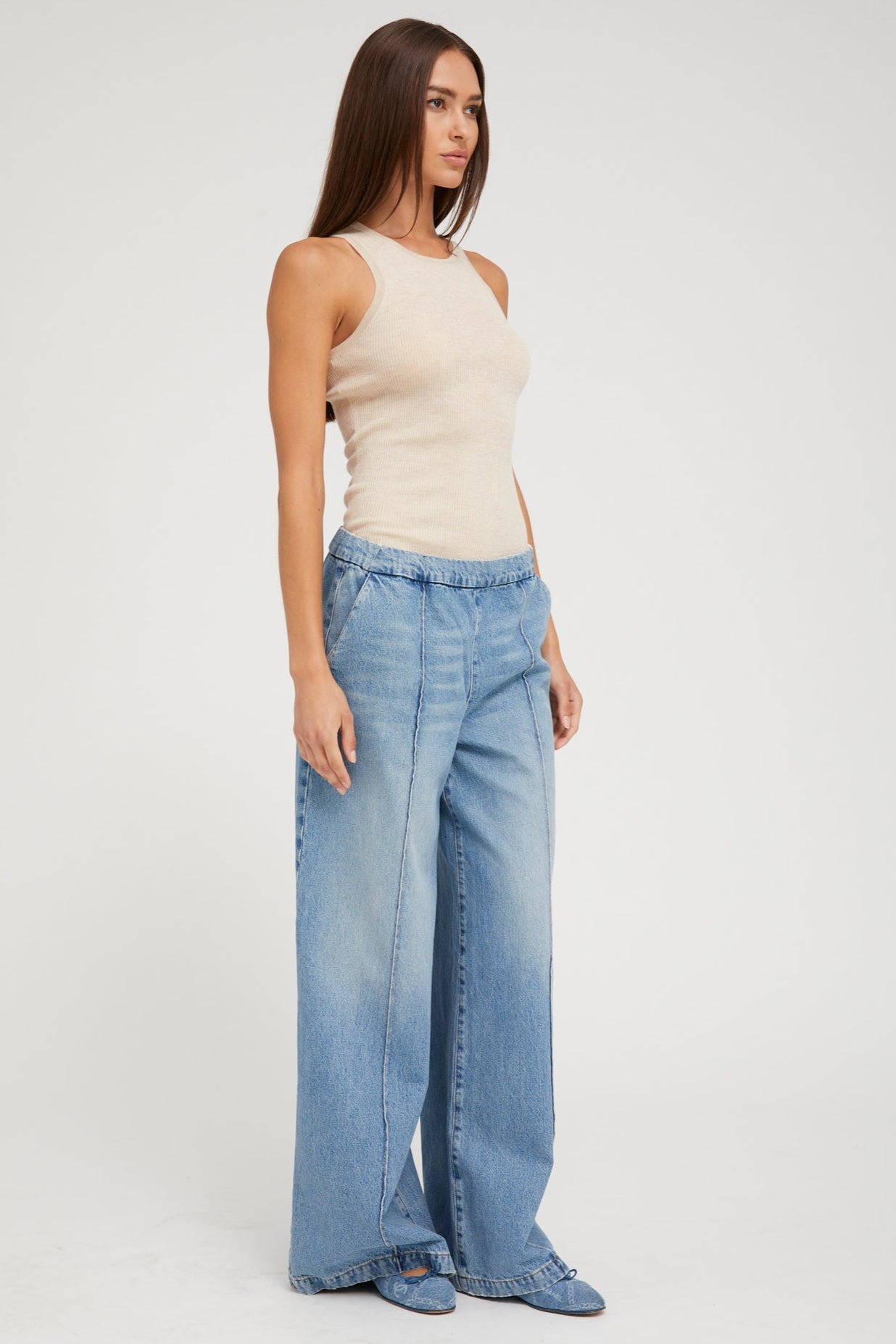 PARADIS DENIM WIDE LEG PINTUCK PANTS - 3