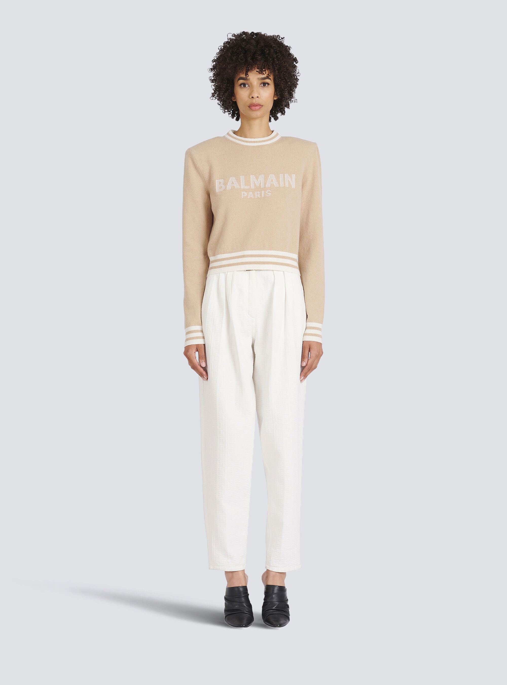 Cropped wool sweatshirt with Balmain logo - 3