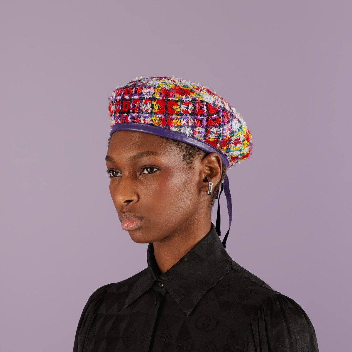 Check lamé tweed beret - 3