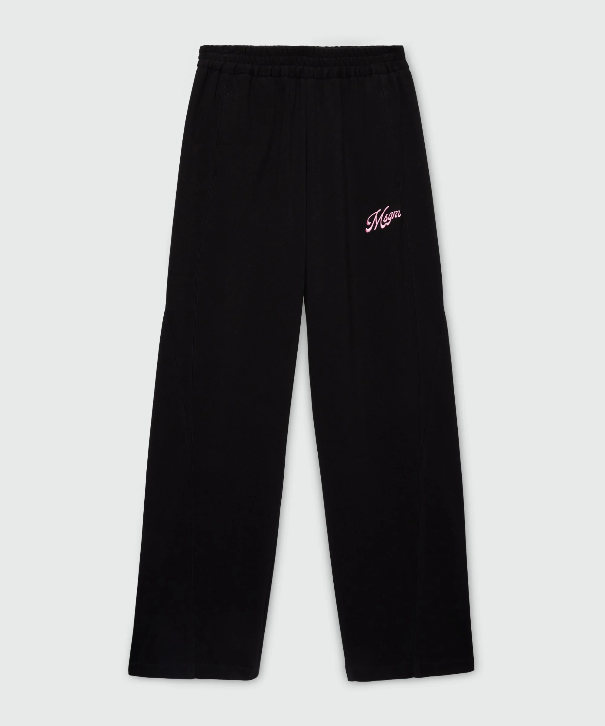 Black double pique cotton trousers with italic MSGM embroidery on the leg - 1