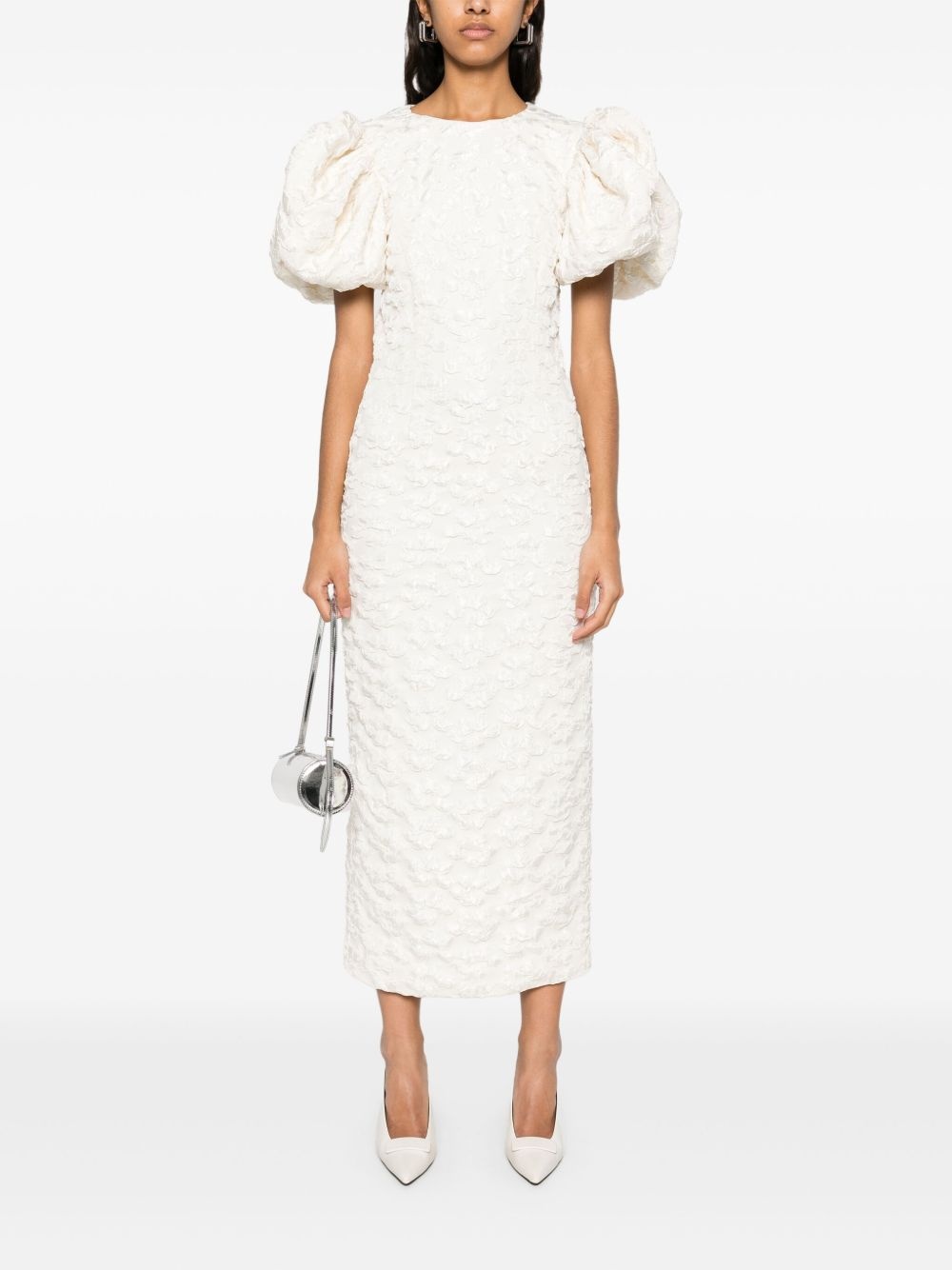 jacquard puff-sleeve midi dress - 2
