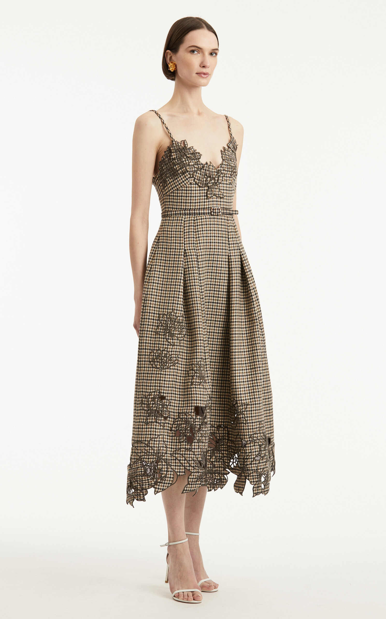 Embroidered Pied De Poule Wool Midi Dress multi - 3