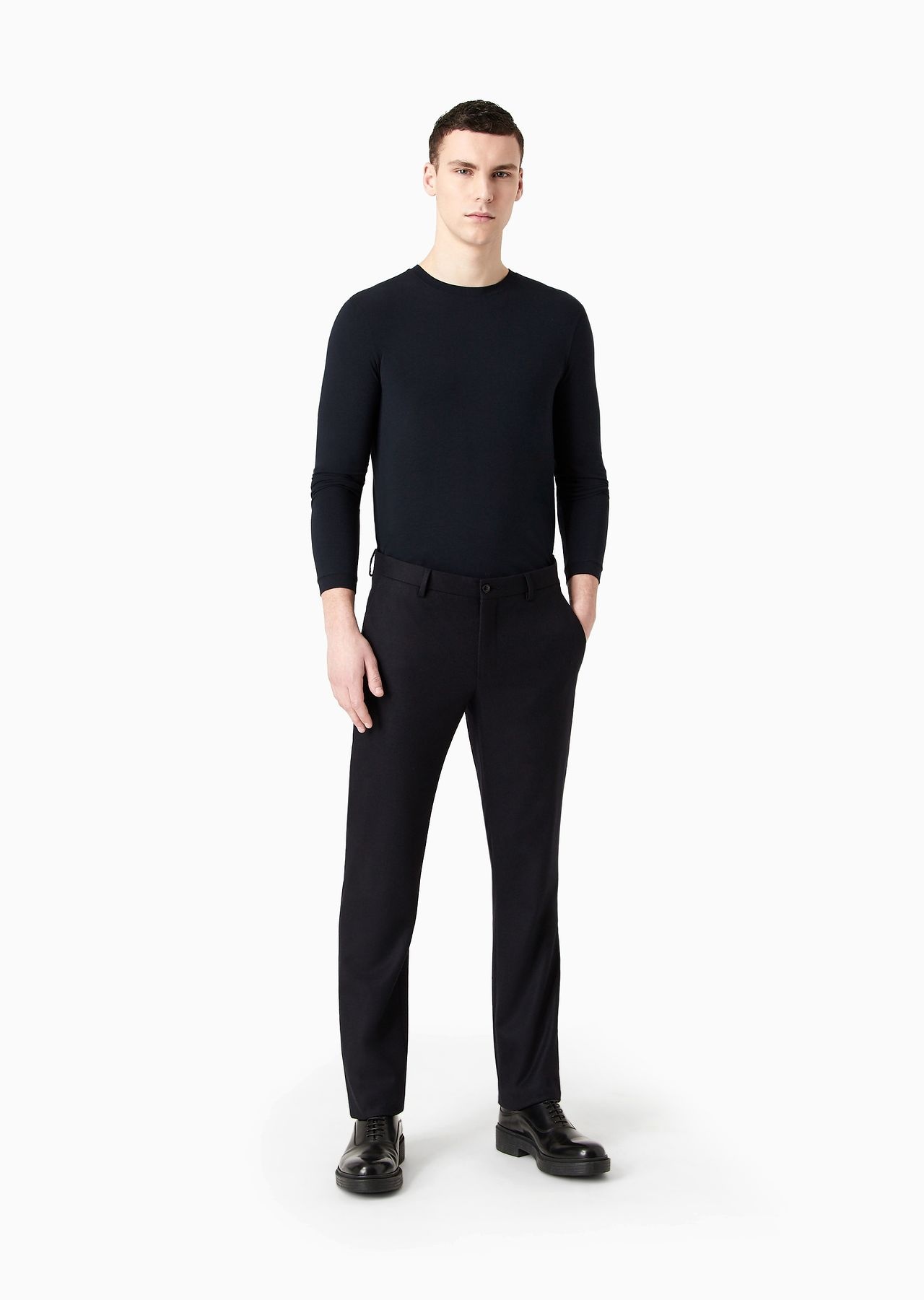 Stretch melange flannel flat front trousers - 4