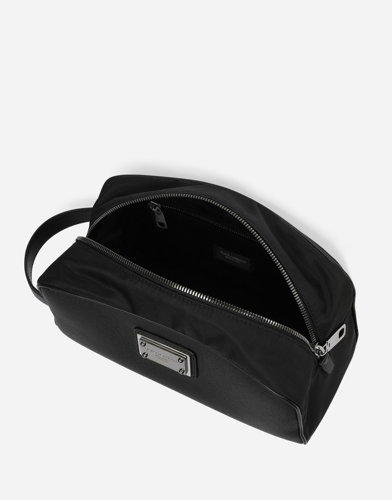 Grainy calfskin and nylon toiletry bag 5