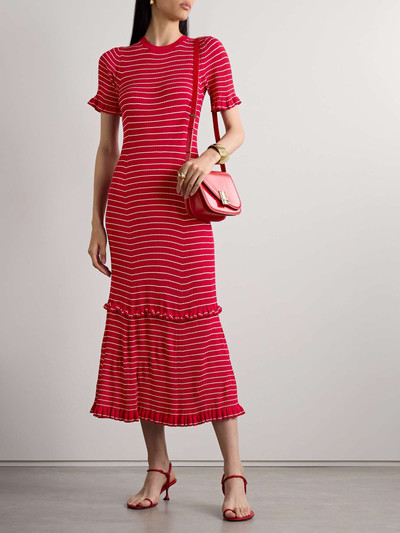 Altuzarra Delpini ruffled striped ribbed-knit midi dress outlook