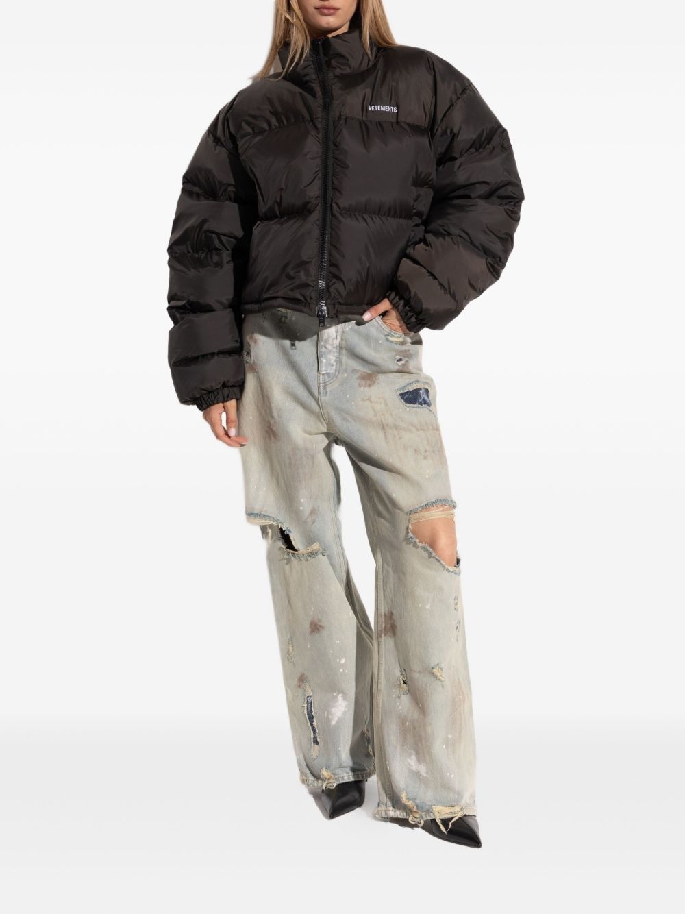 logo-embroidered puffer jacket - 2