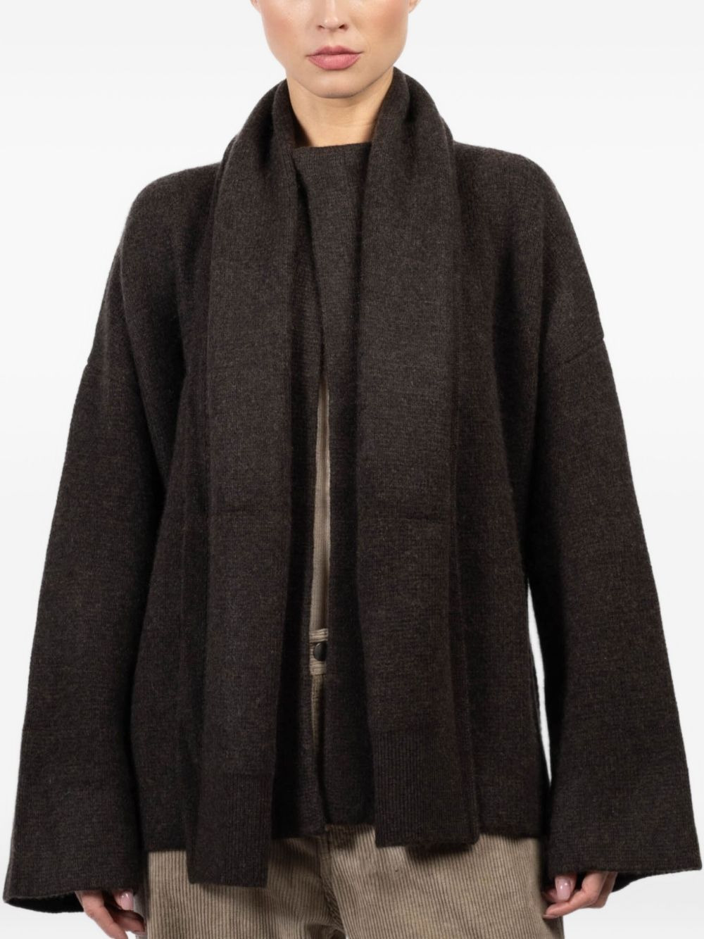 attached-scarf cashmere cardigan - 1