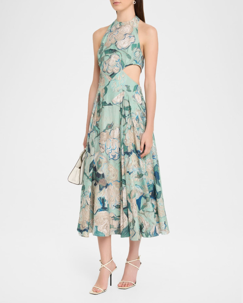 Floral-Print Cutout Halter Midi Dress 4