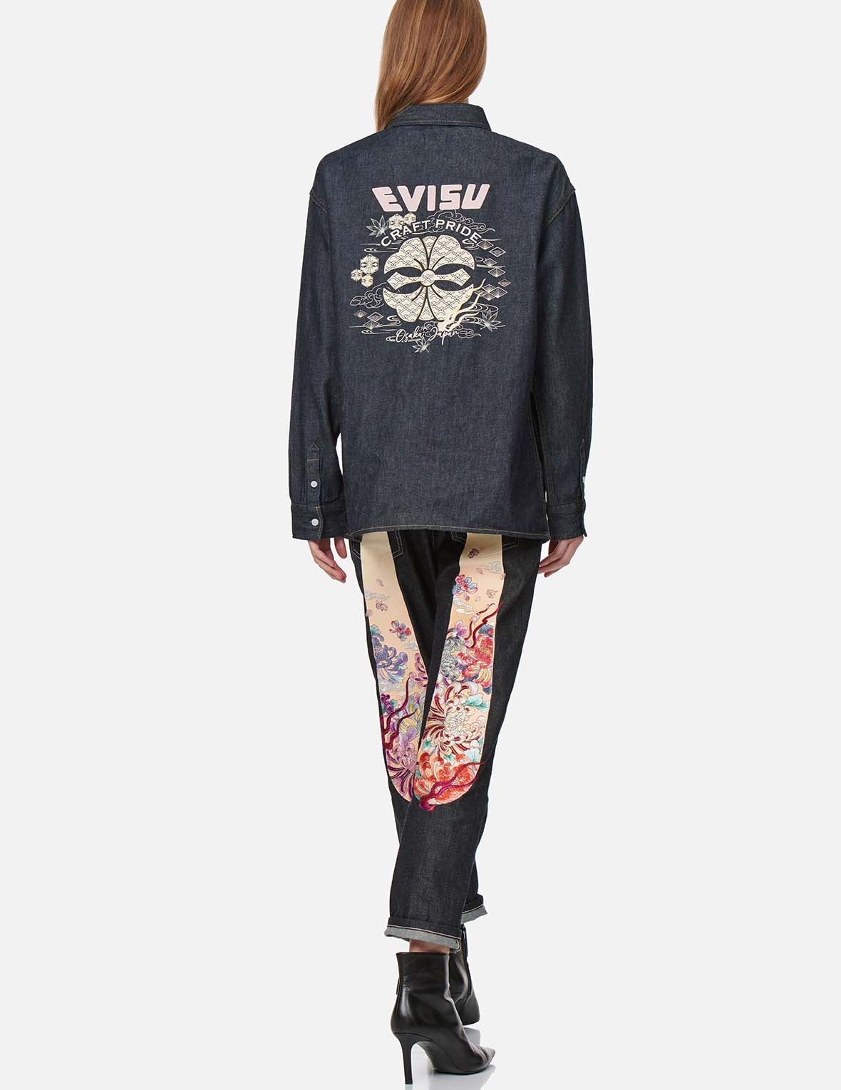 GRADATED FLORAL MOTIF EMBROIDERED DAICOCK BOYFRIEND JEANS - 5