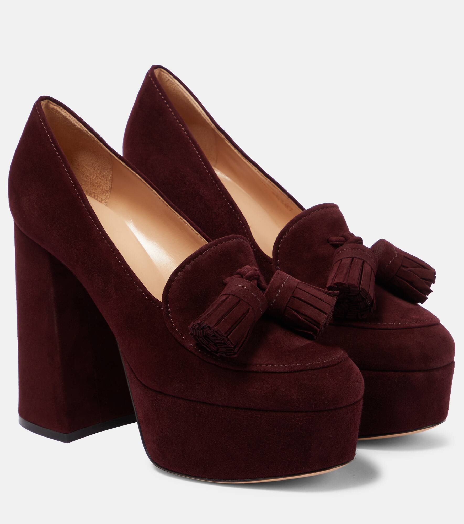 Tassel-trimmed suede platform pumps - 1