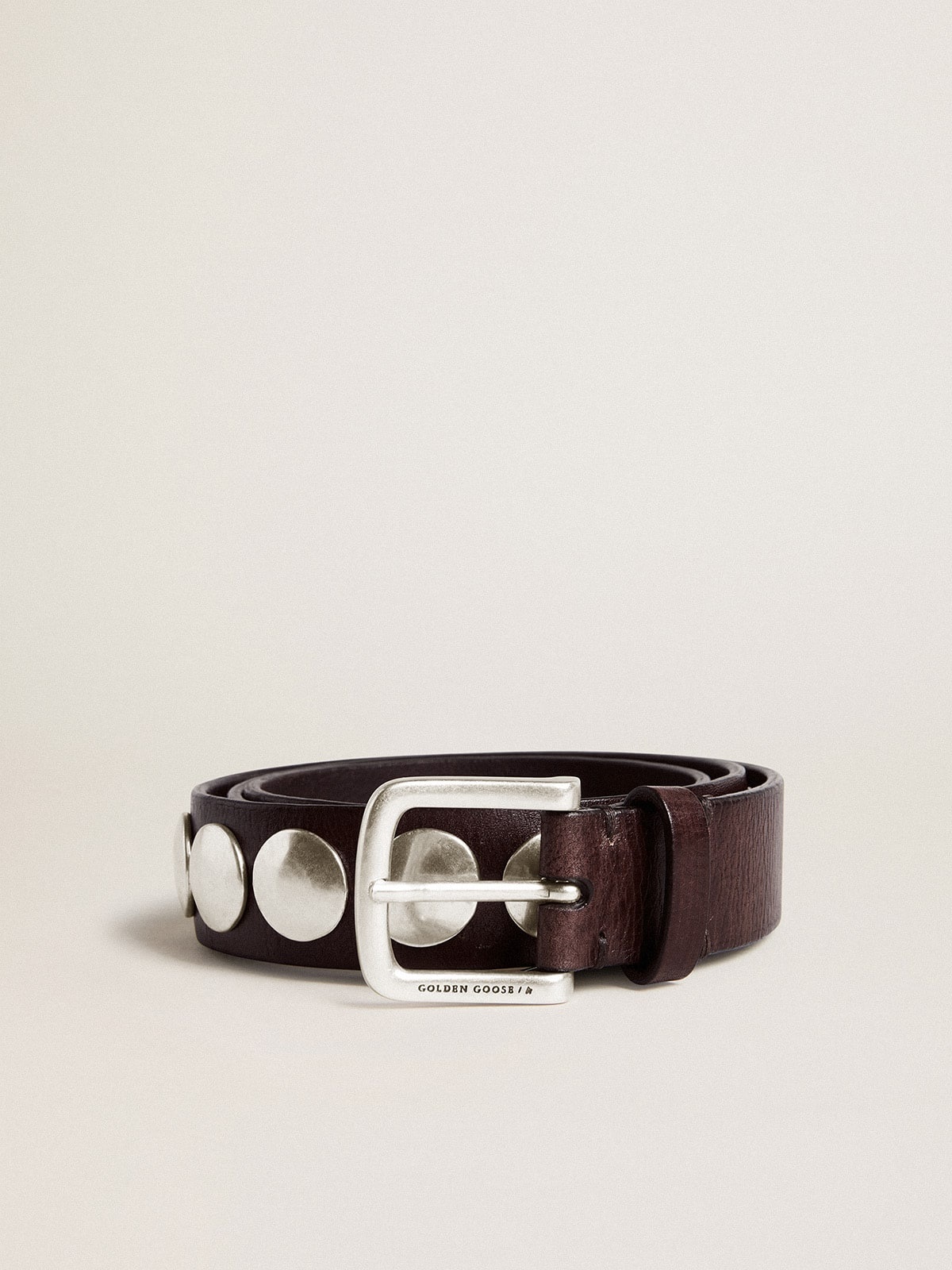 Trinidad belt in dark brown leather with silver maxi studs - 1