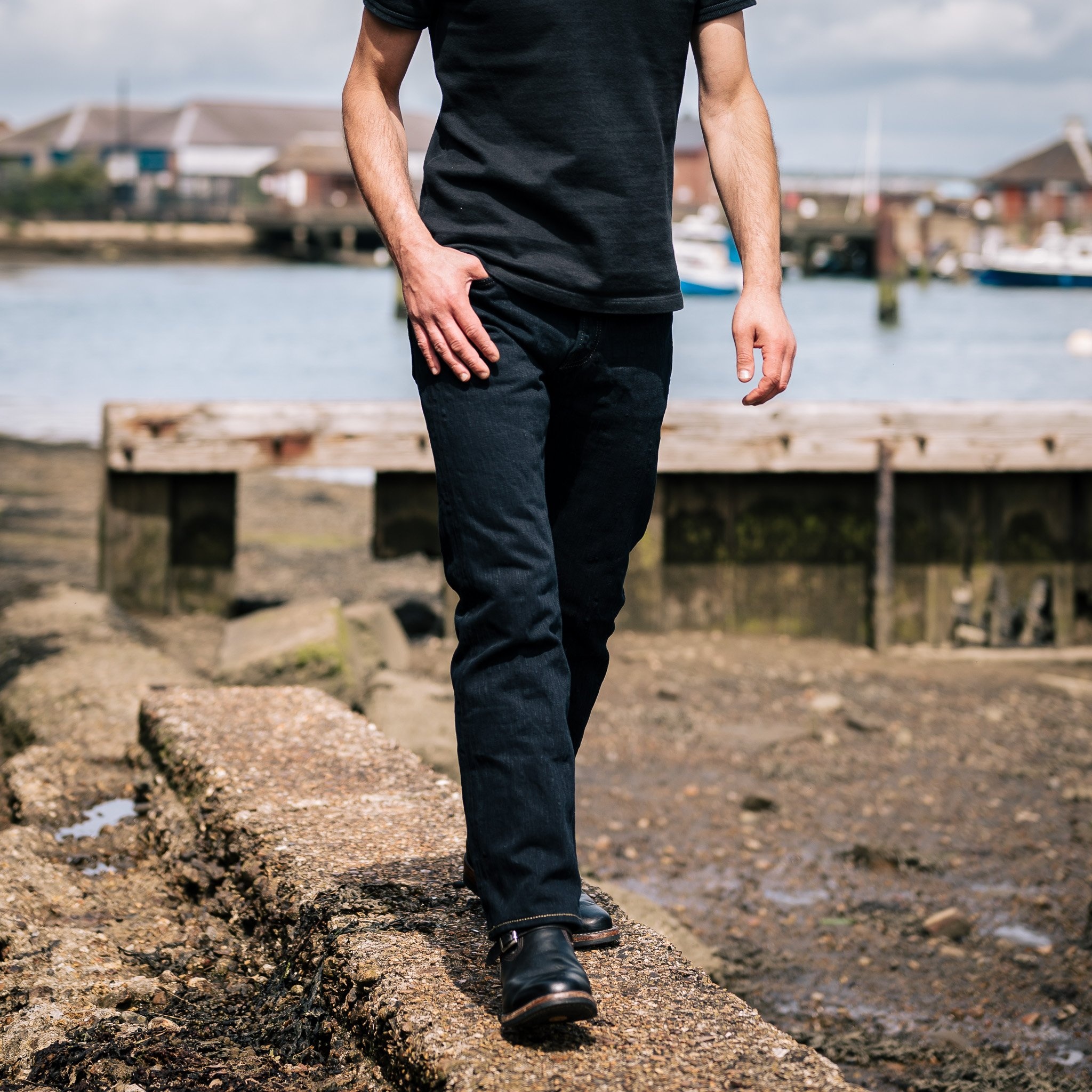 IH-634S-SLBod 16oz Slubby Selvedge Denim Straight Cut Jeans - Indigo Overdyed Black - 4