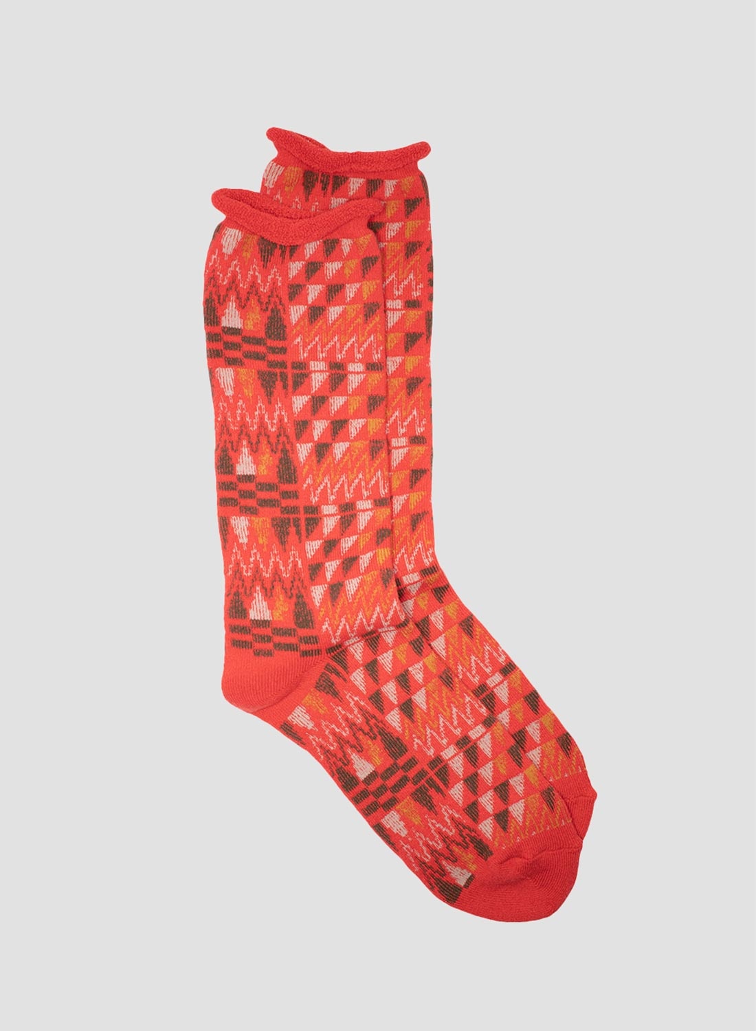 Kinari Tokyo Cotton Salish Rug Crew Sock in Red - 1