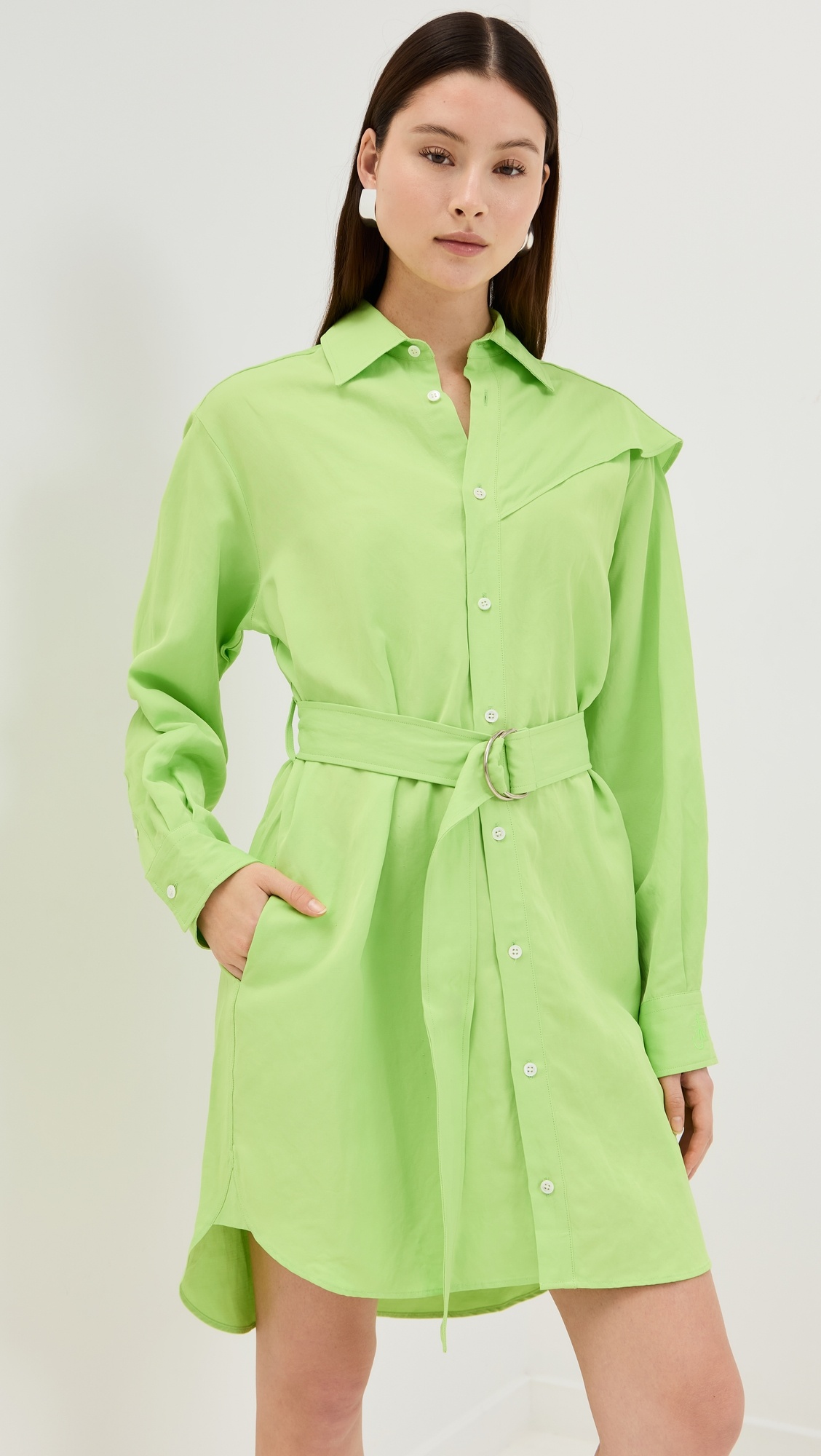 Cape Shoulder Drape Shirt Dress - 6