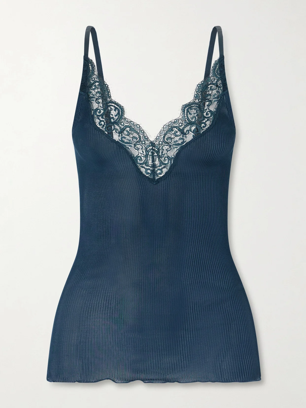 Lace-trimmed Ribbed Silk-jersey Tank - 1