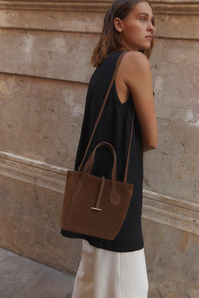 SPROUT TOTE MINI DARK BROWN SUEDE 2