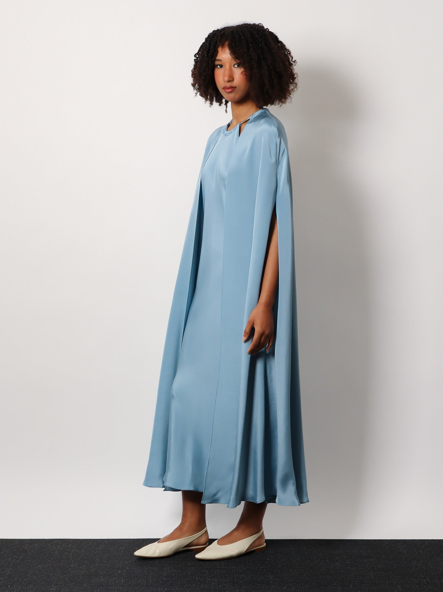 Max Mara Managua Silk Long Dress With Silk Cape And Metal Detail - 2