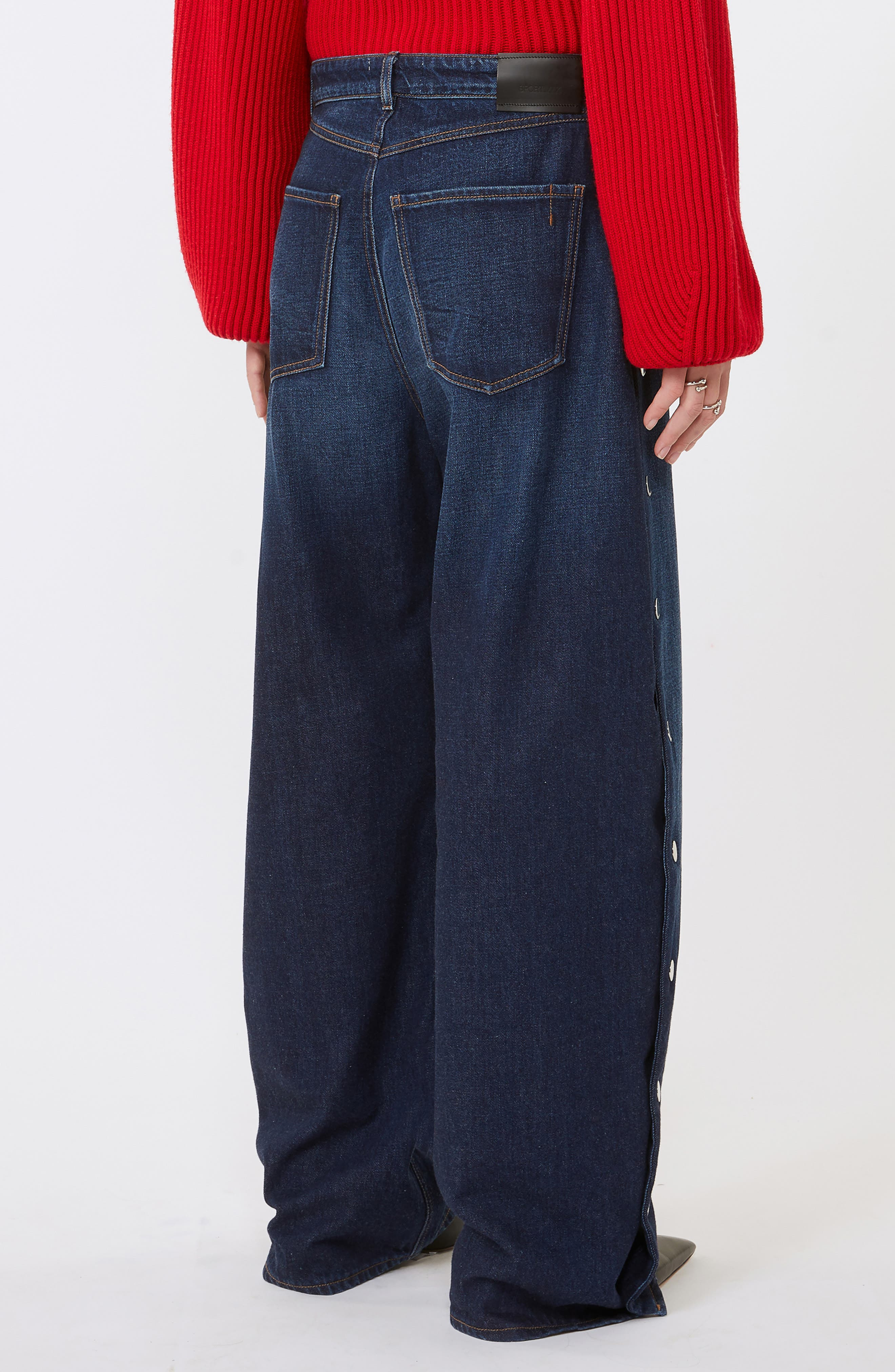 SPORTMAX Lichene Side Snap Wide Leg Jeans in Midnight Blue at Nordstrom - 2