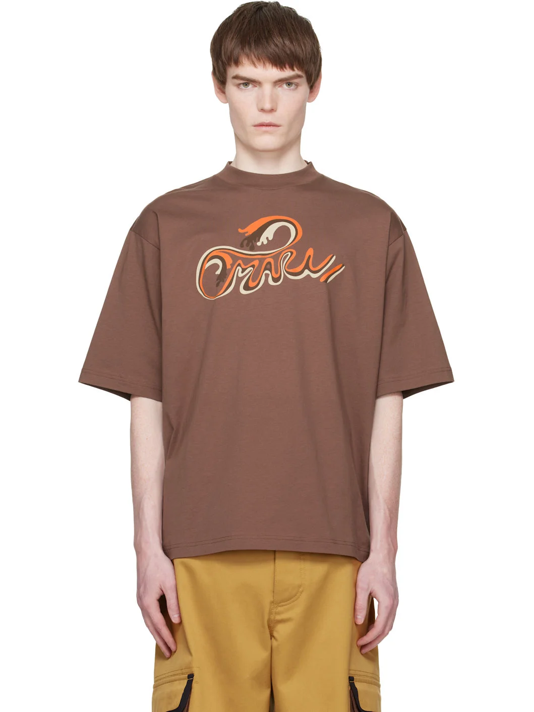 Brown Cotton 'Marni Wave Print' T-shirt - 1