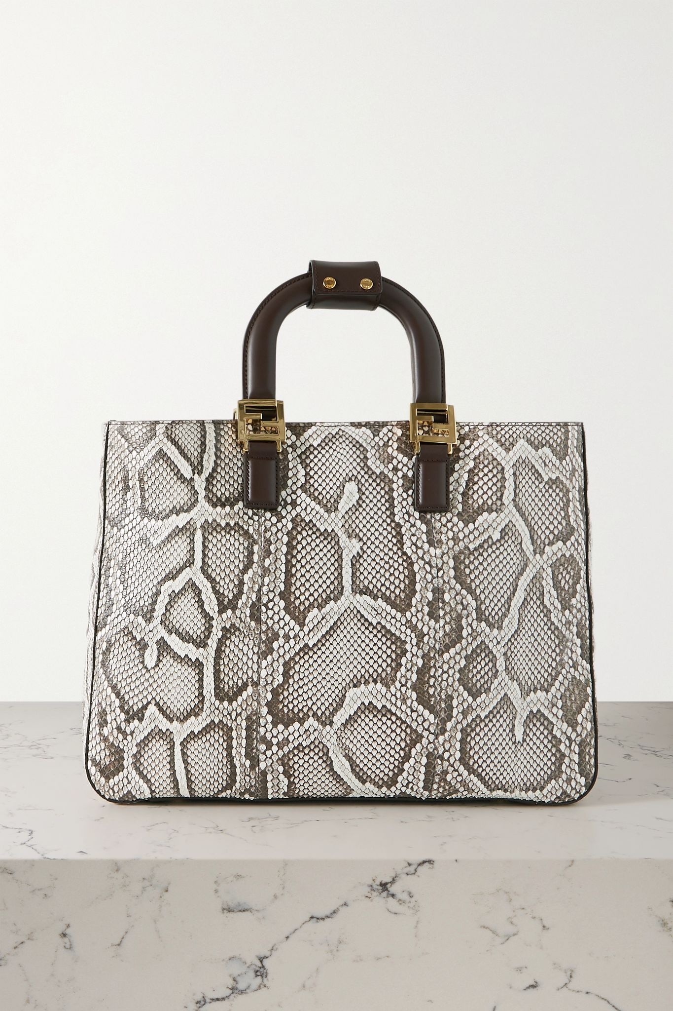 Leather-trimmed python tote - 1