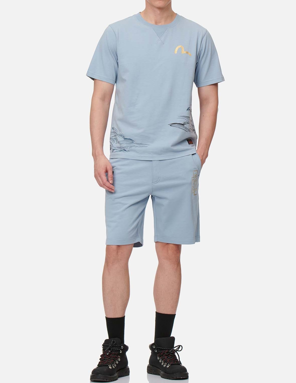 JAPANESE ART SEAGULL EMBROIDERED SWEAT SHORTS - 5