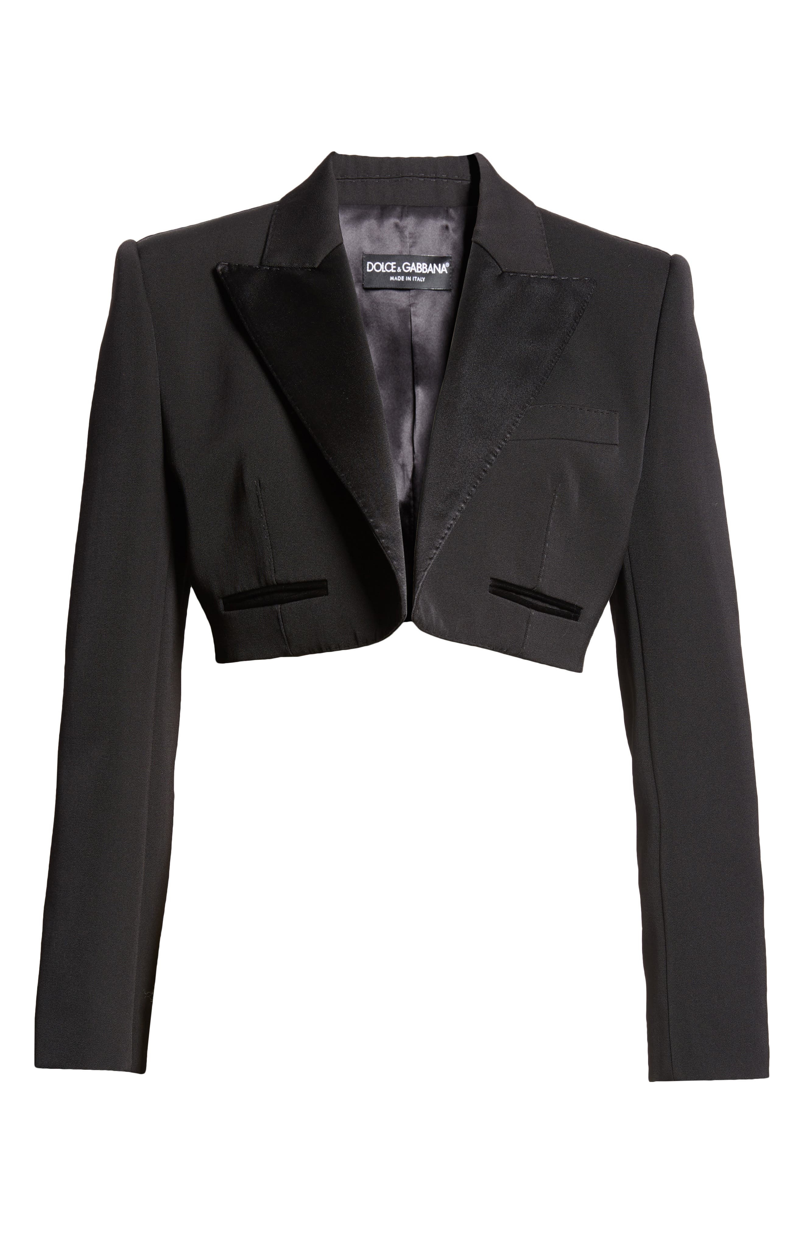 Dolce&Gabbana Wool & Silk Blend Crop Blazer in N0000 Nero at Nordstrom - 7