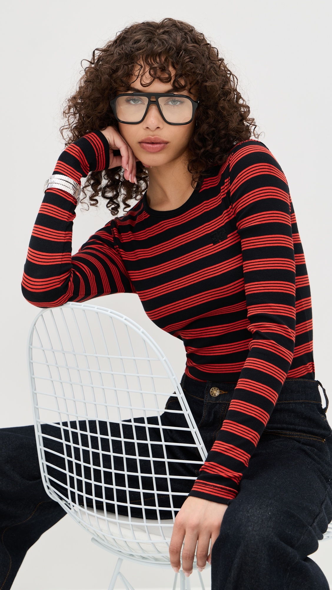 Soft Cotton Rib Striped Long Sleeve Tee - 1