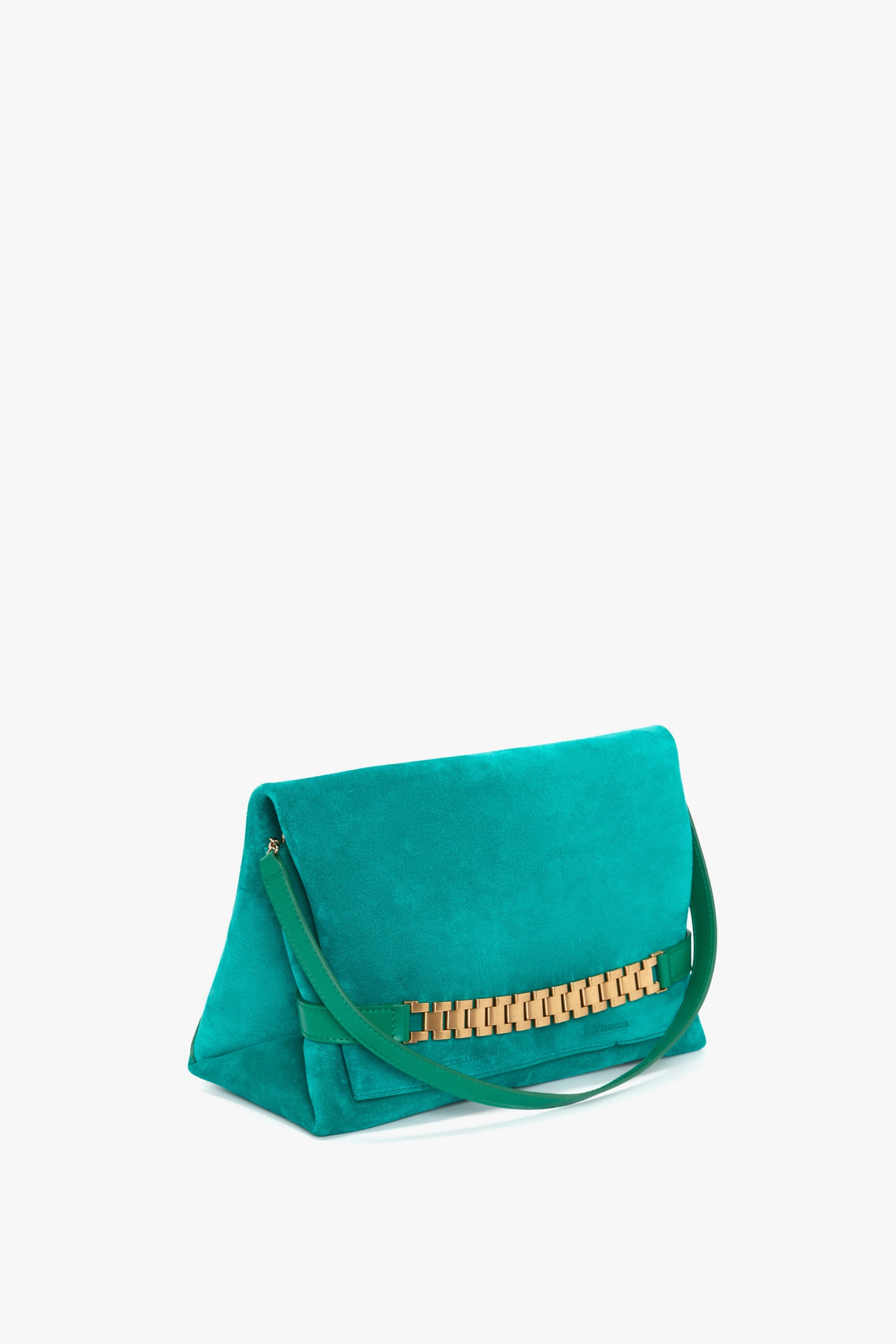 Chain Pouch with Strap in Malachite Suede - 2