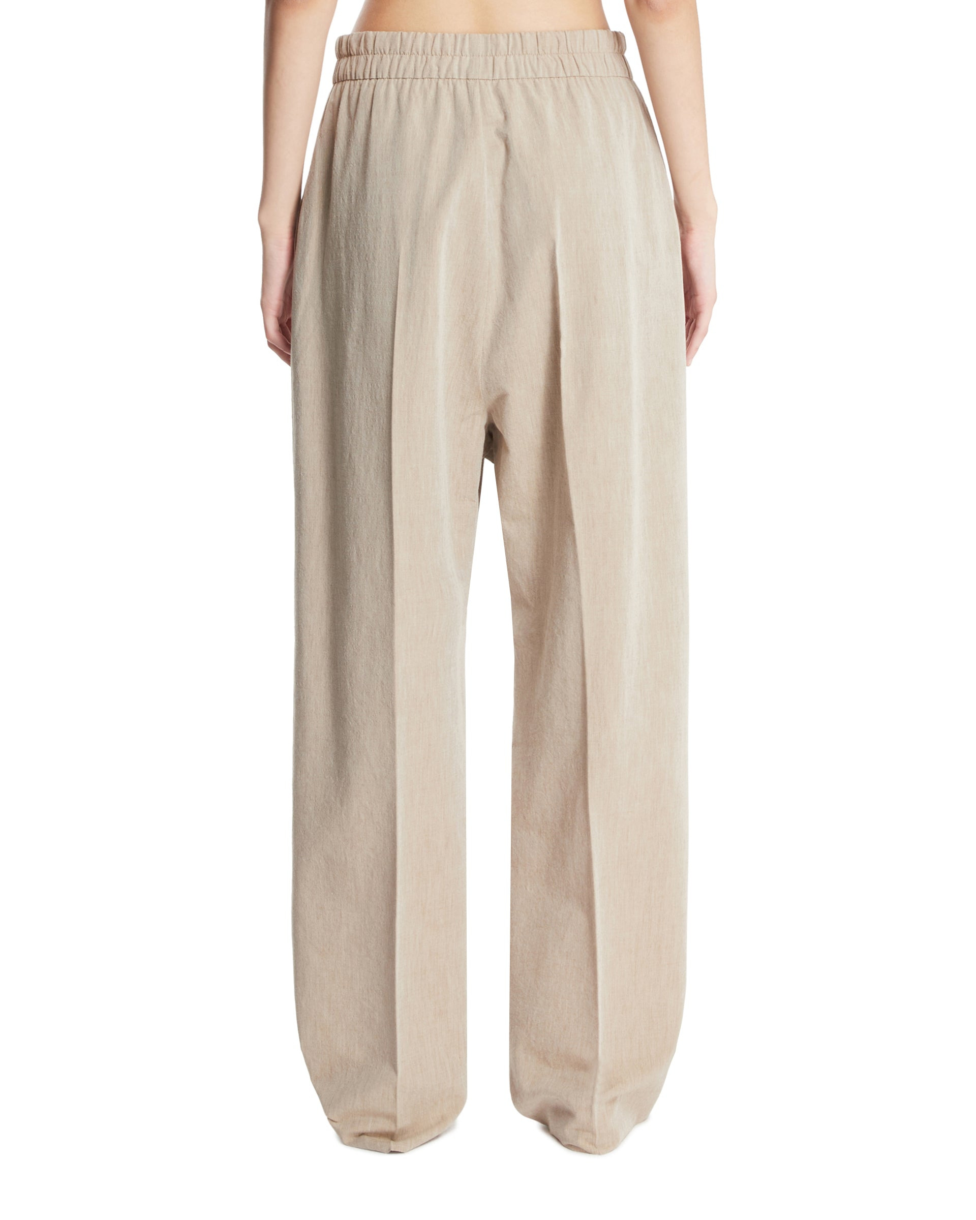 Beige Wool and Cotton Drawstring Pants - 3