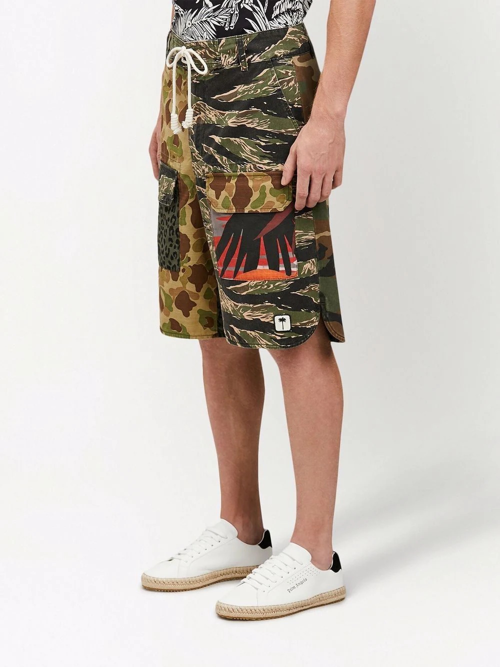 multi-print drawstring cargo shorts - 5