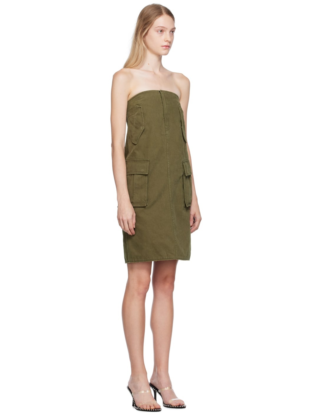 Khaki Cargo Denim Midi Skirt - 2