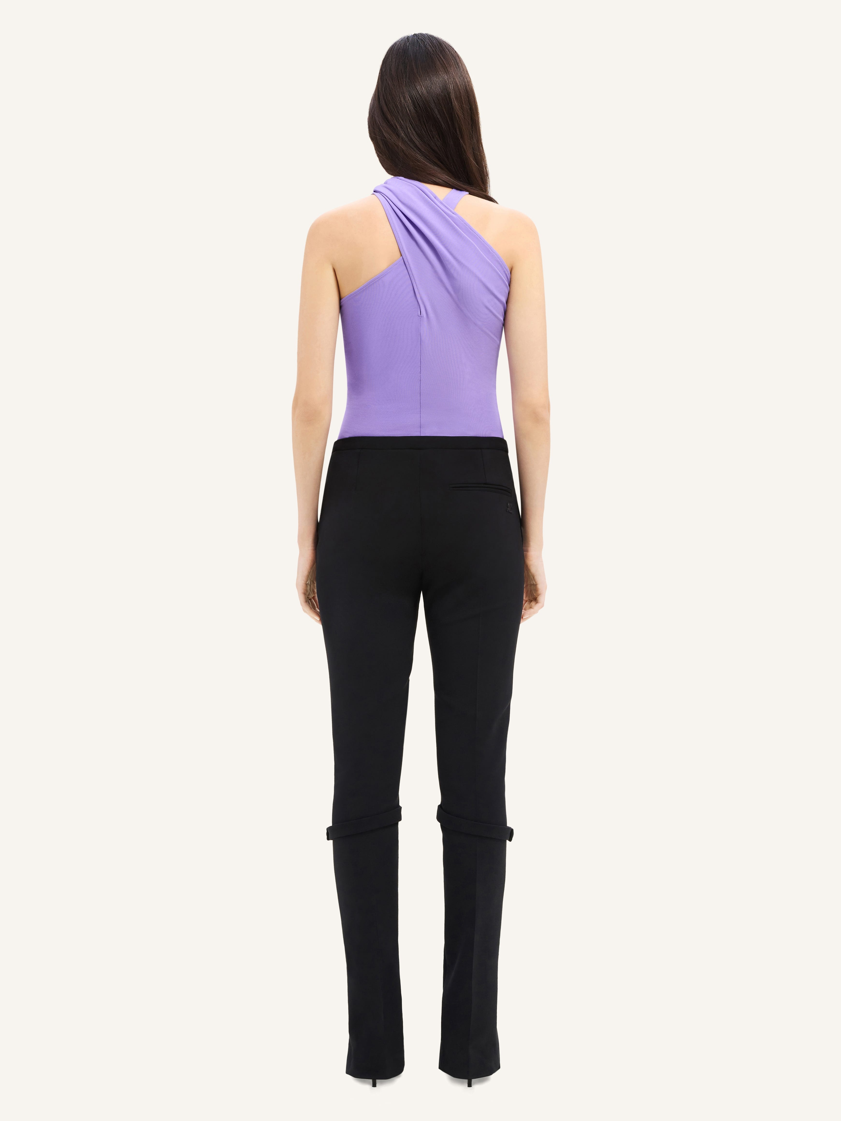 ZIPPED STRETCH WOOL TAILORED PANTS - 4