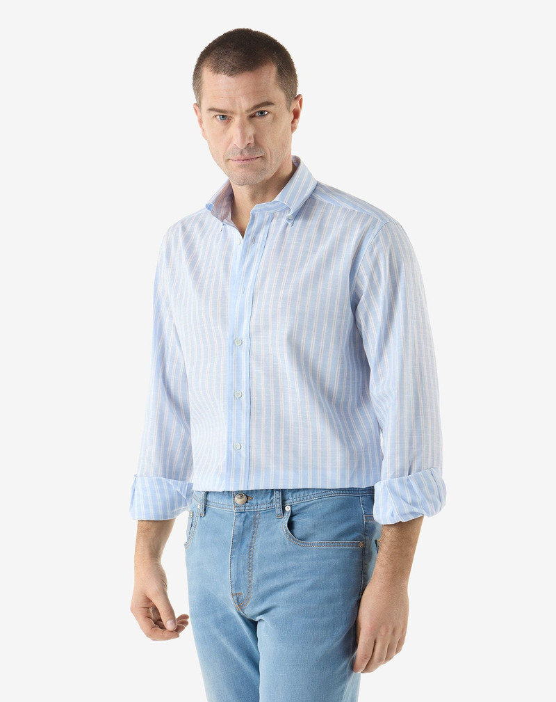 CORNELIANI White and light blue striped pure cotton shirt outlook