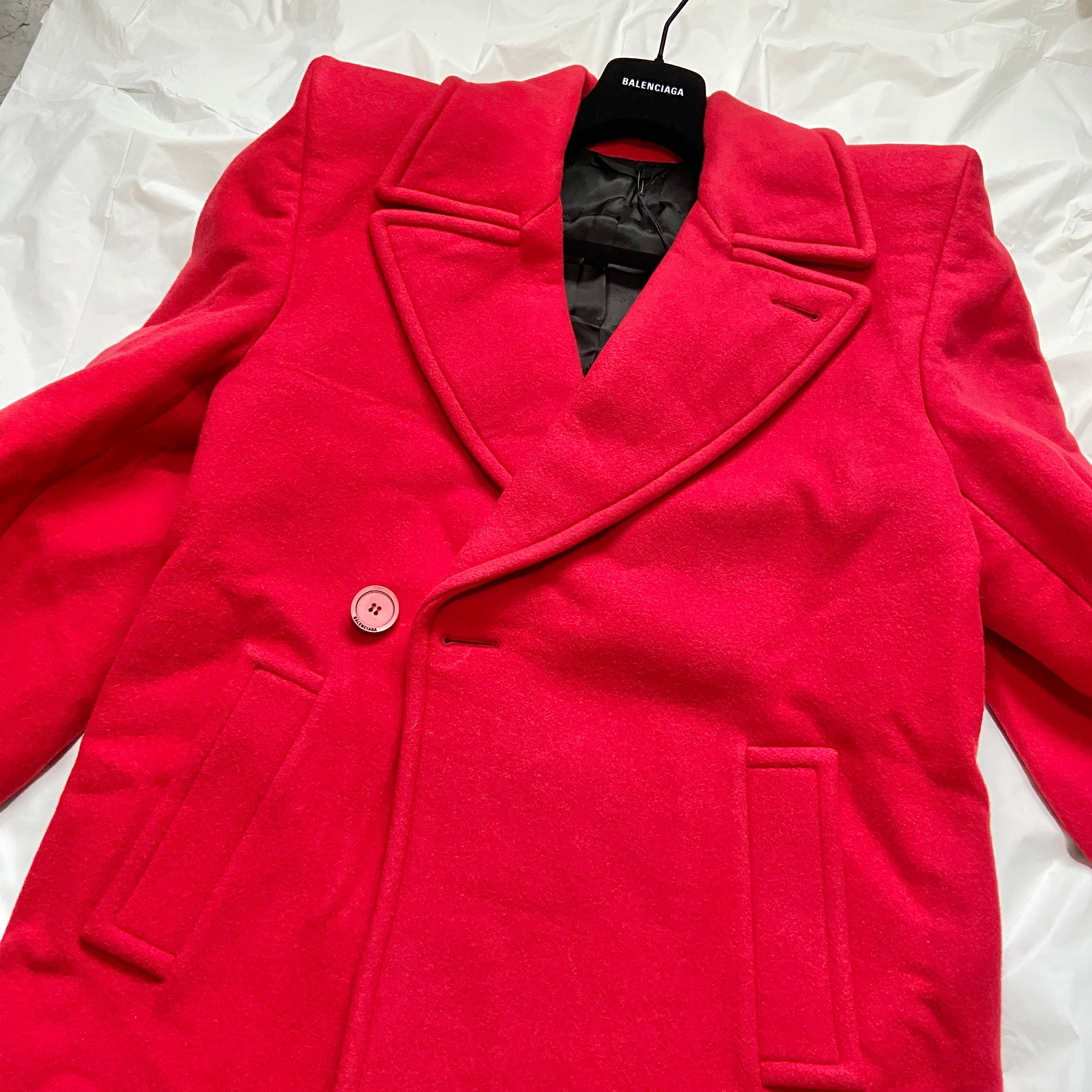 Balenciaga Ss19 runway 80s boxy shoulder red camel wool coat jacket 46 - 5