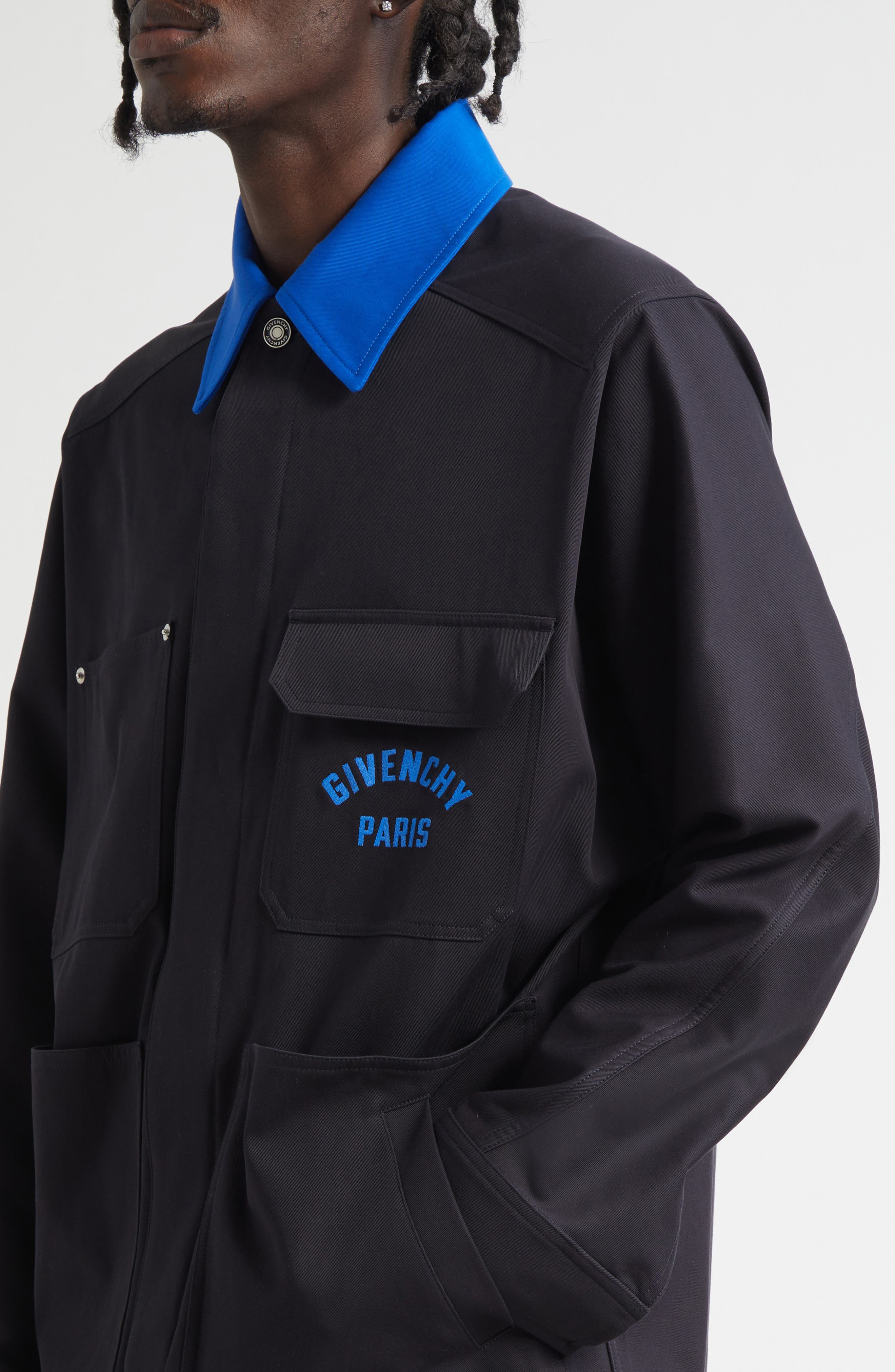Givenchy Paris Embroidered Cotton Button-Up Overshirt in Dark Blue at Nordstrom - 5