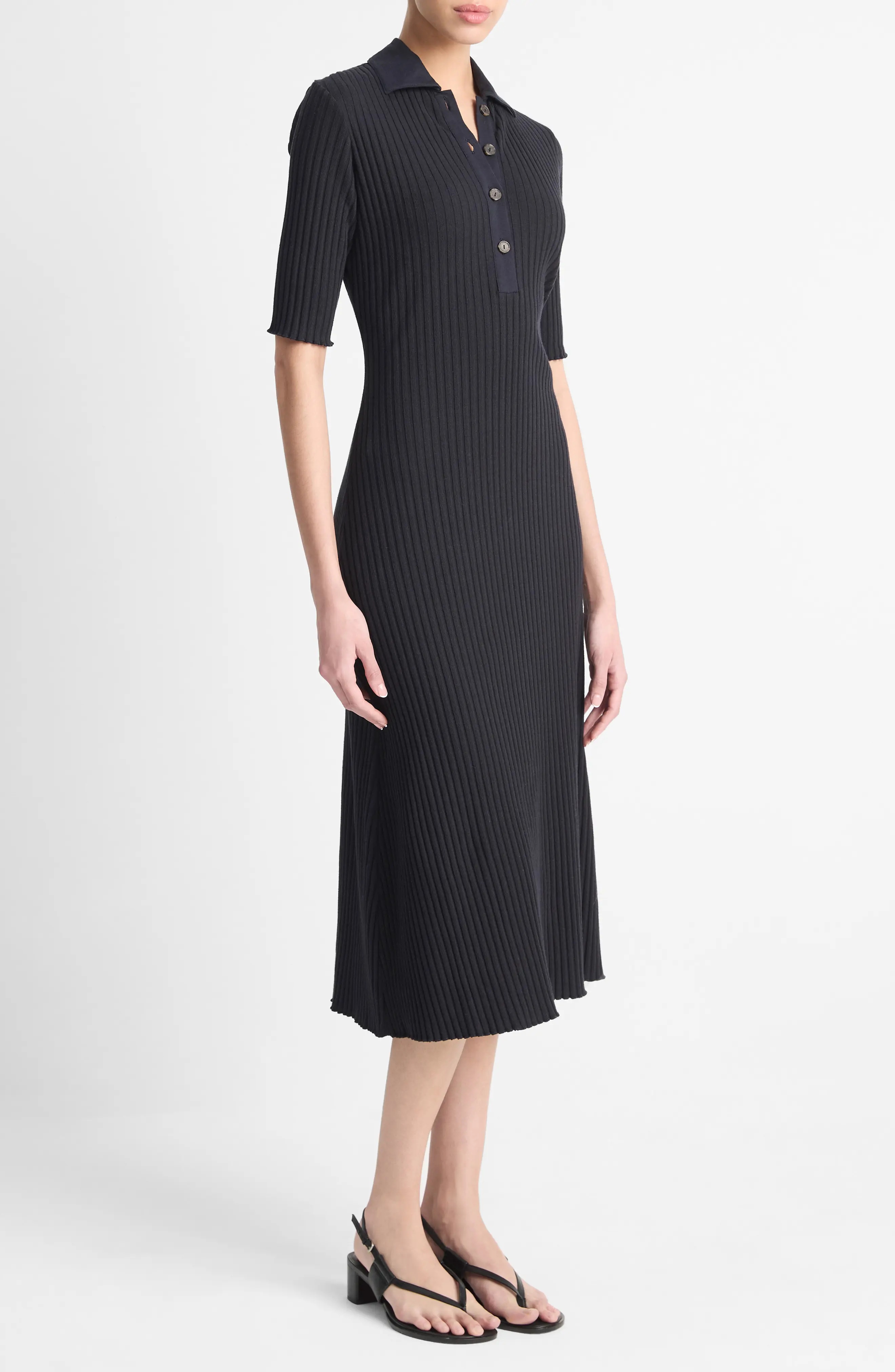 Cotton Blend Rib Midi Sweater Dress - 3