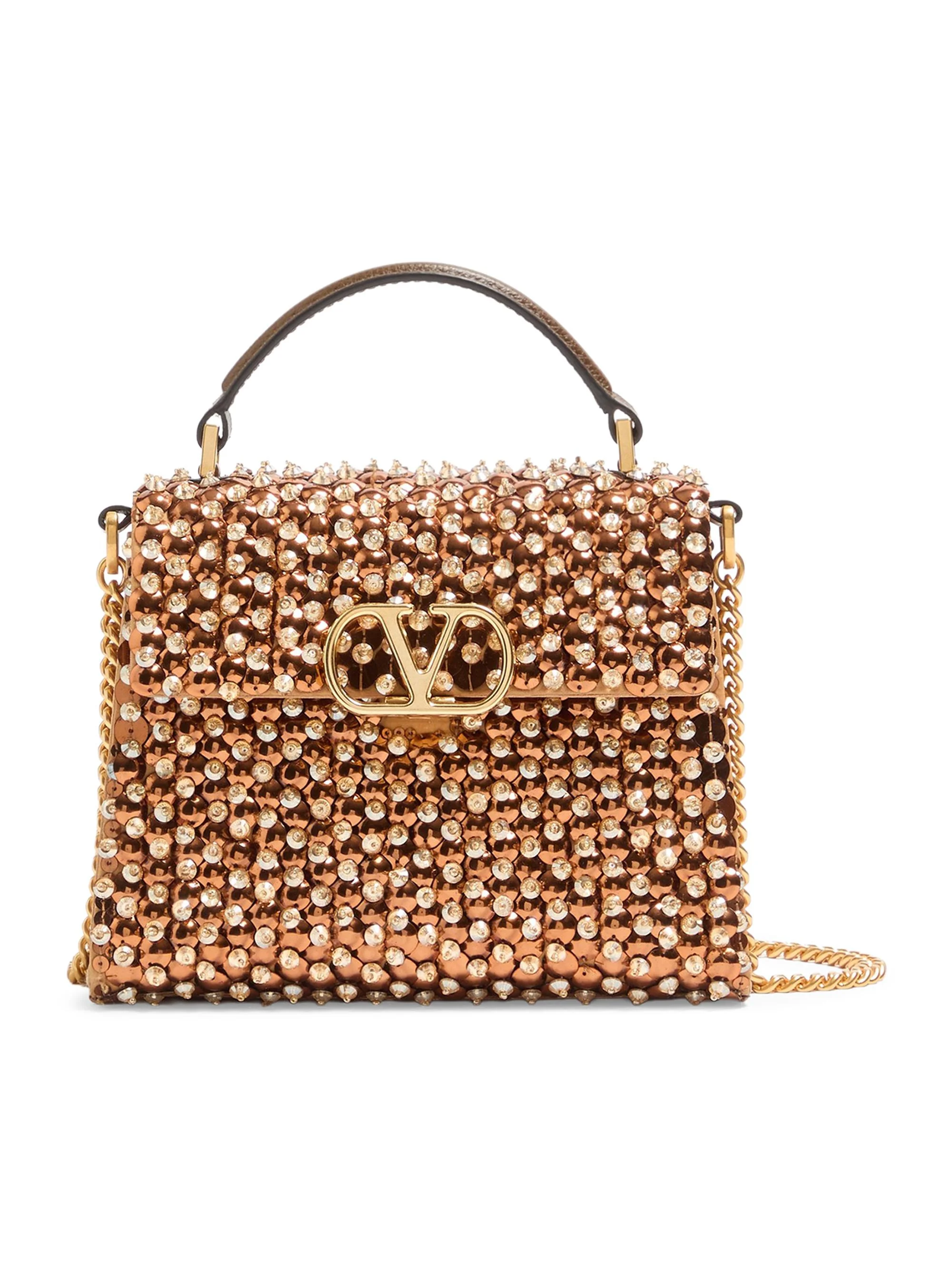 Women's V-Sling Embroidered Mini Top Handle Handbag - Gold - 1
