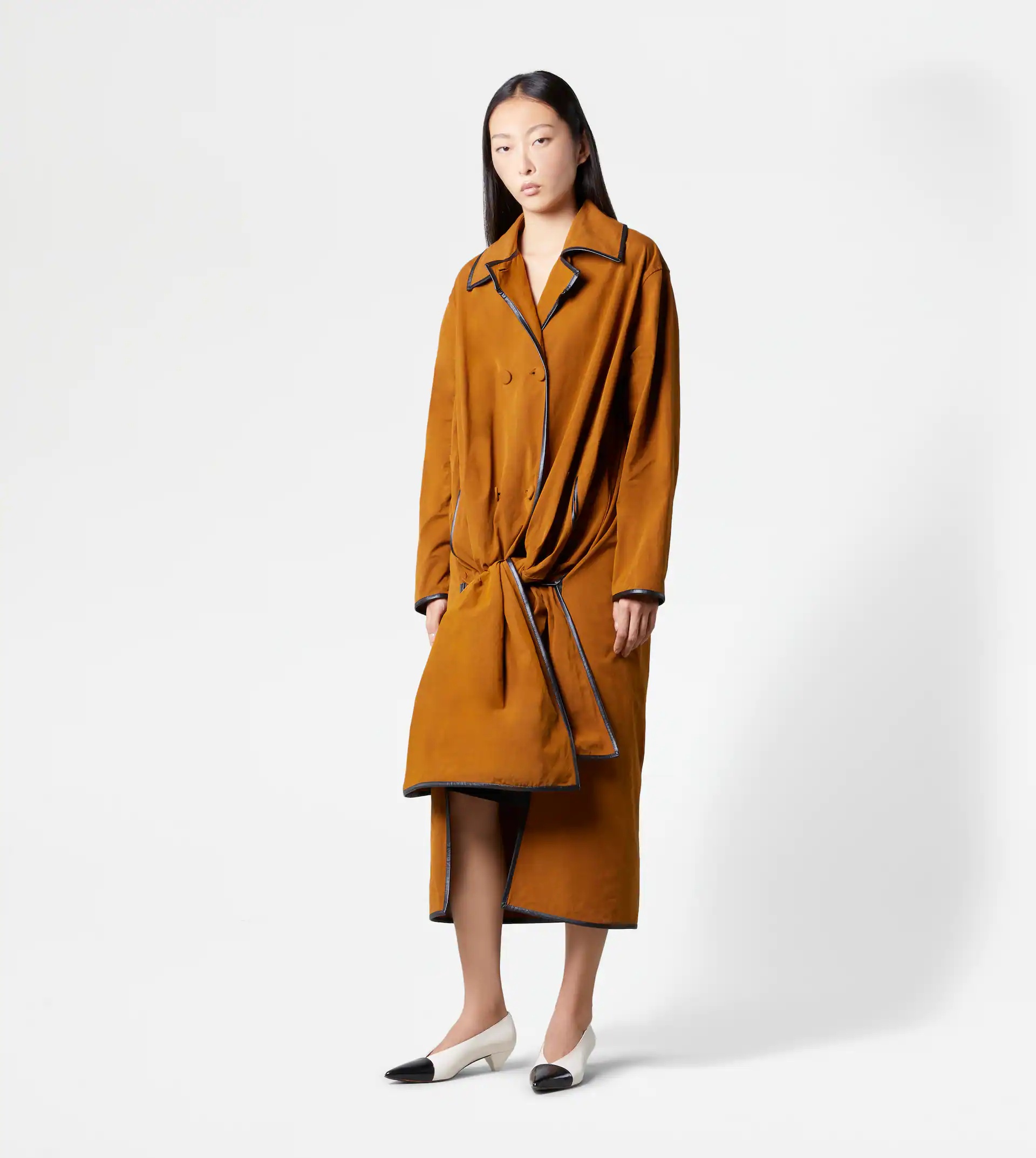 TRENCH COAT WITH KNOTTED BOTTOM - BROWN - 2