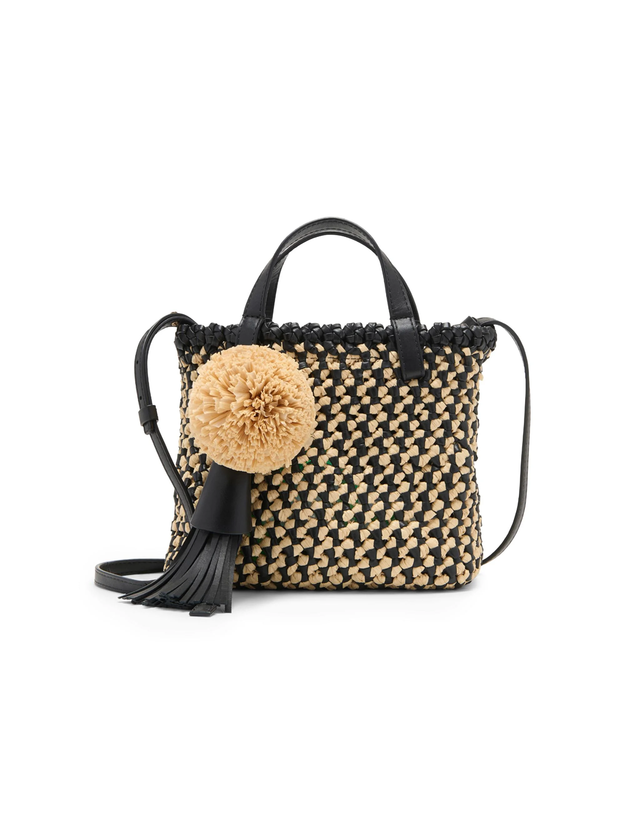 Women's Mini Raffia Crossbody Bag - Noir Natural - 1