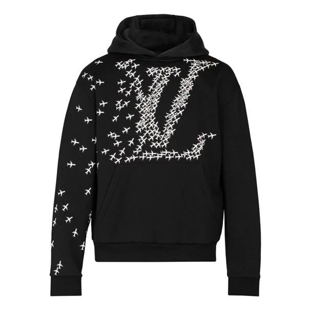 LOUIS VUITTON LV Printed Hooded Long Sleeve Sweatshirt For Men Black 1A5WAX - 1
