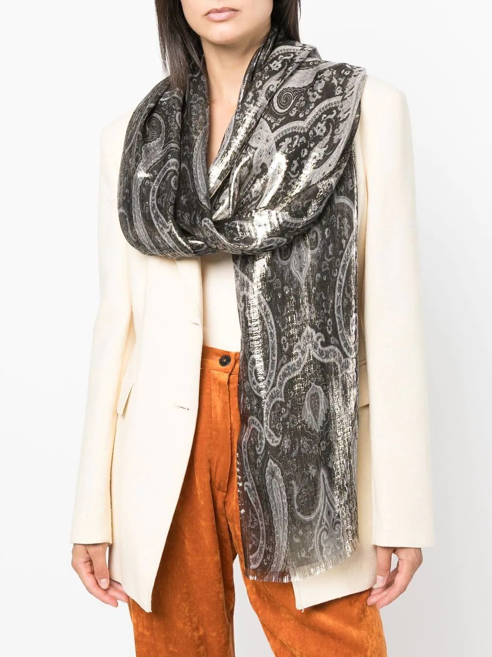 paisley-print metallic-finish scarf - 2